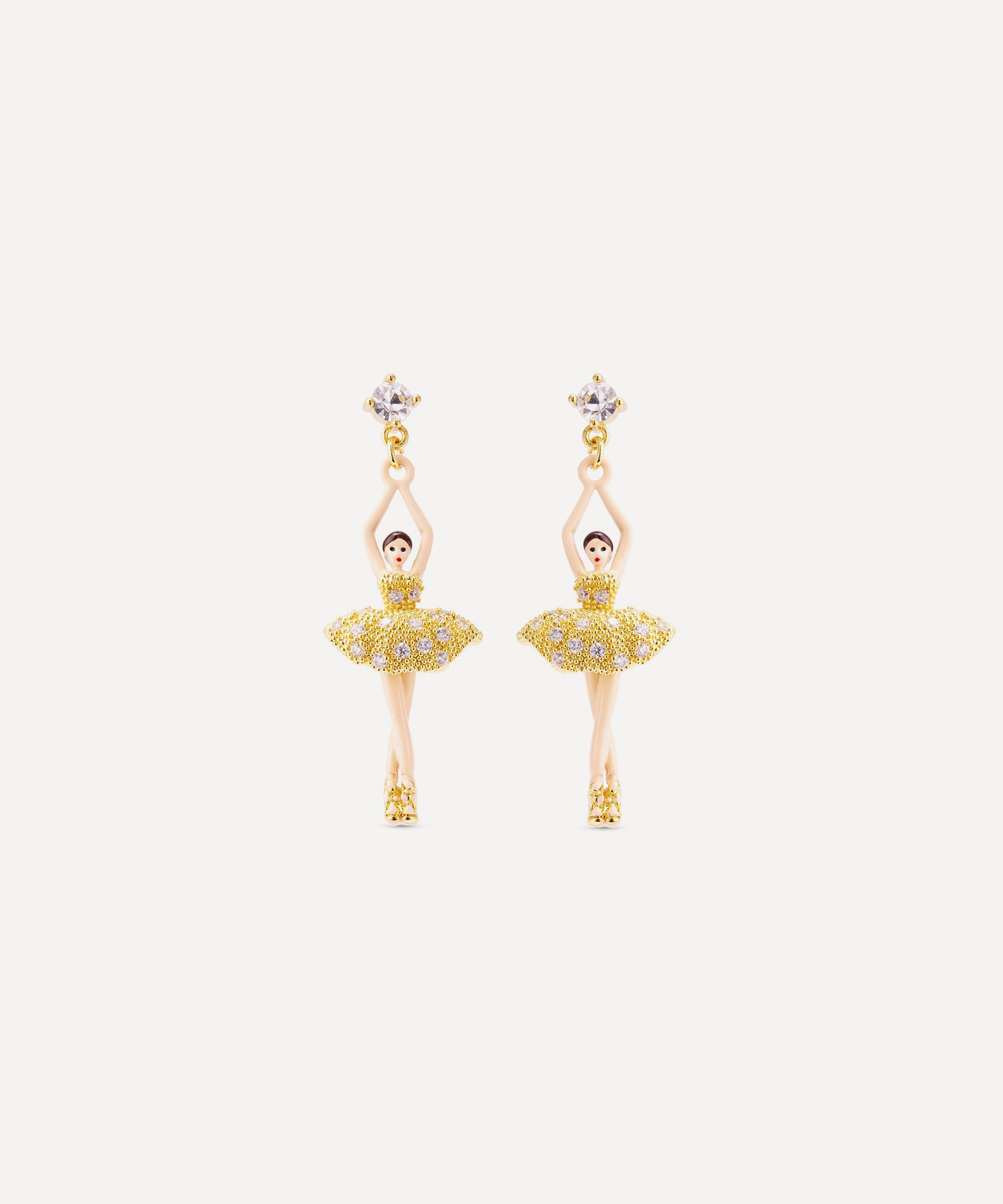 Les N&eacute;r&eacute;ides - Gold-Tone Gold Ballerina and Crystal Drop Earrings image number 0