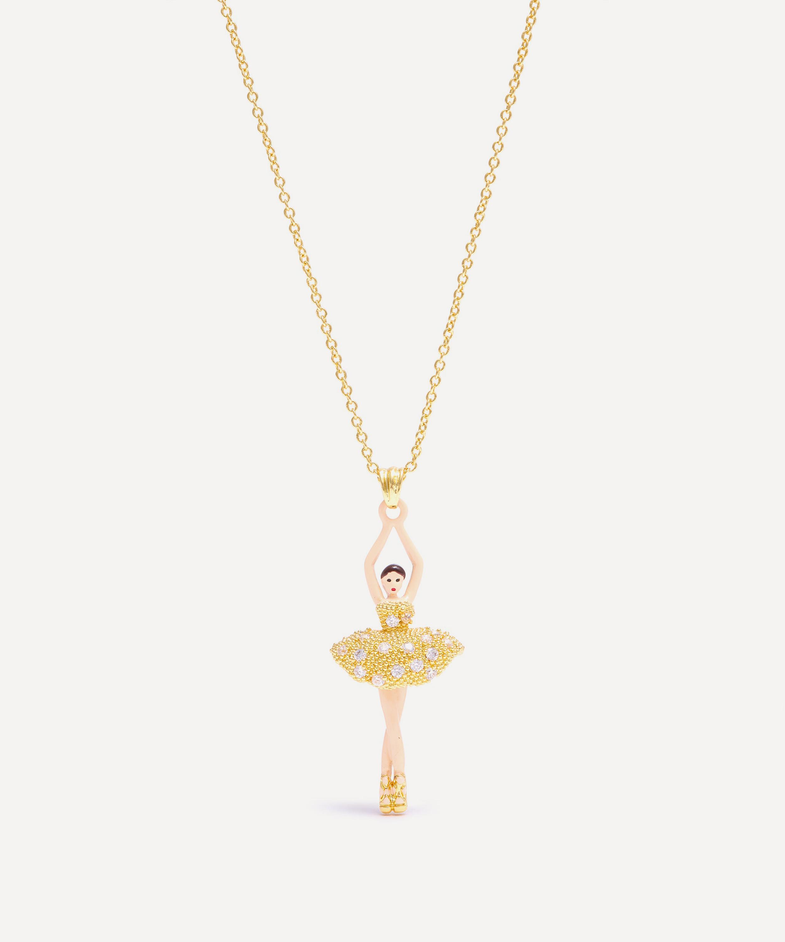 Les N&eacute;r&eacute;ides - Gold-Tone Gold Ballerina and Crystal Pendant Necklace image number 0