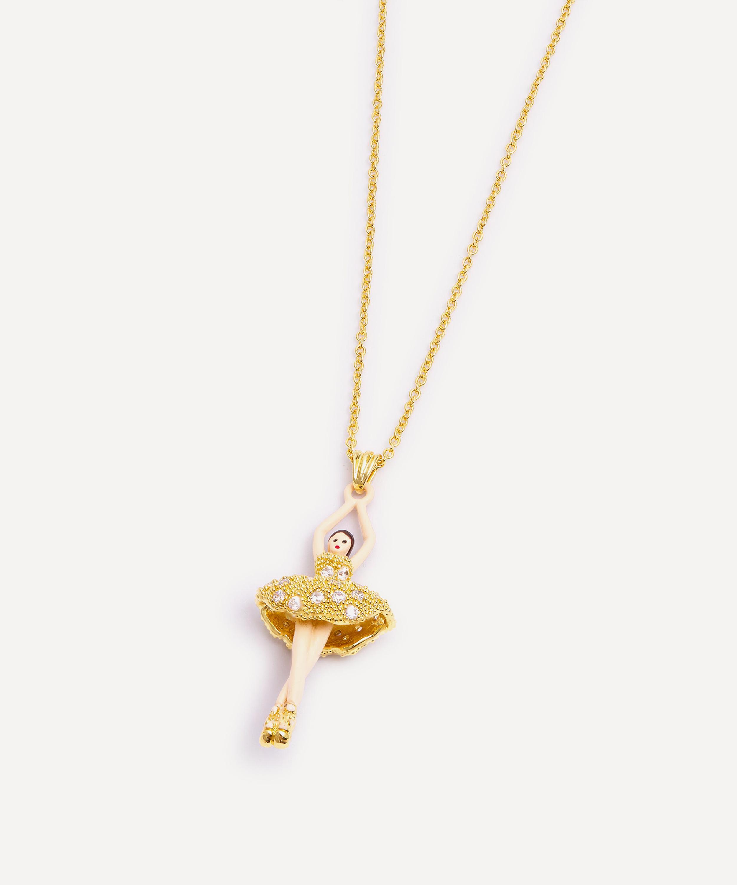 Les N&eacute;r&eacute;ides - Gold-Tone Gold Ballerina and Crystal Pendant Necklace image number 3