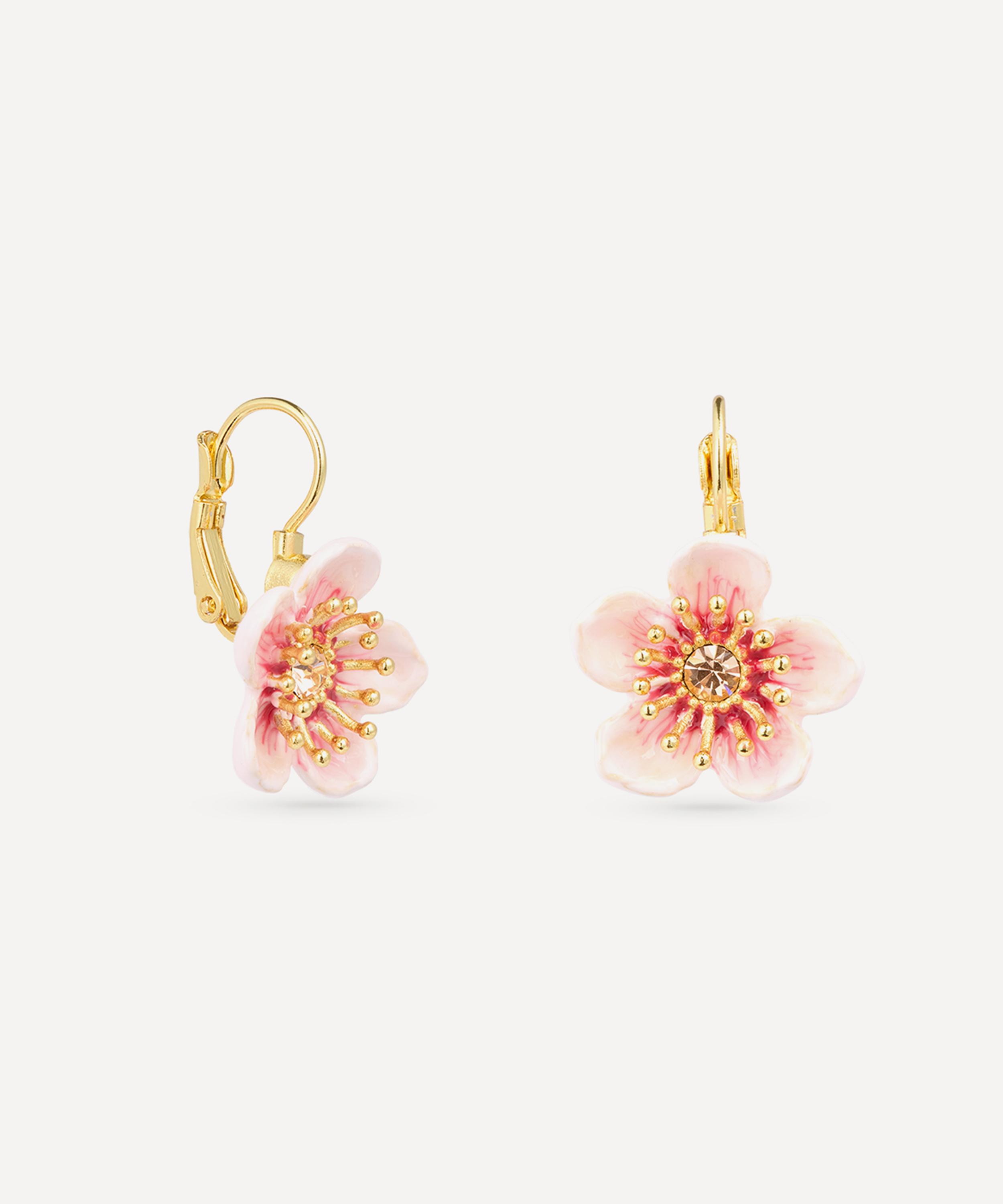 Les N&eacute;r&eacute;ides - Gold-Tone Pink Cherry Blossom Sleeper Earrings image number 1
