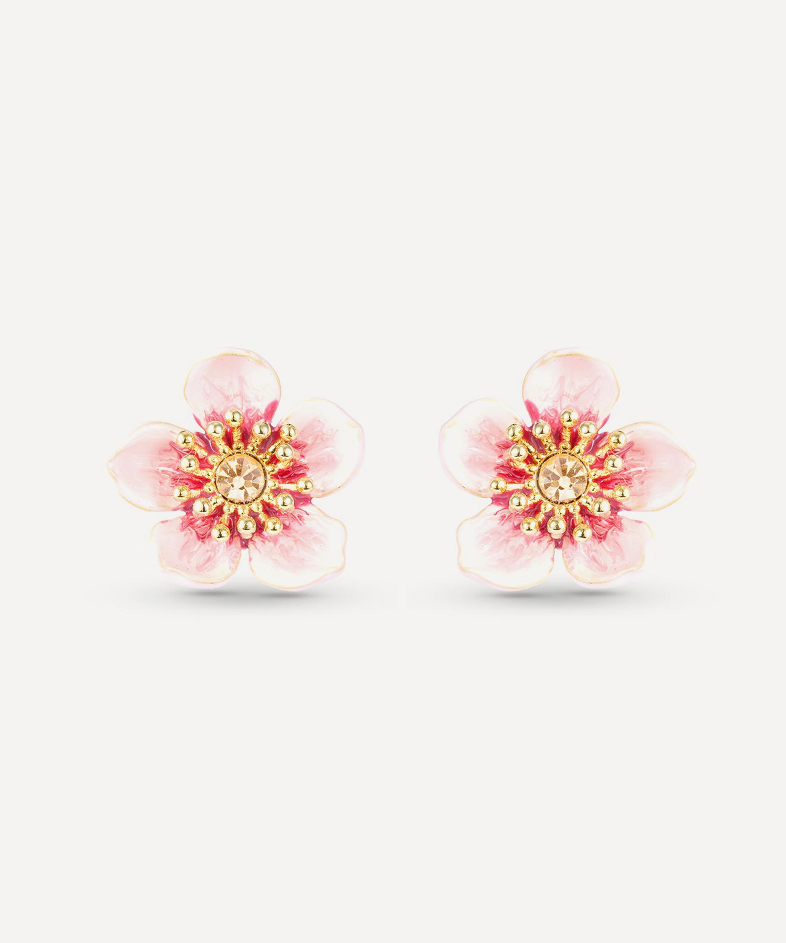 Les N&eacute;r&eacute;ides - Gold-Tone Pink Cherry Blossom Stud Earrings image number 0