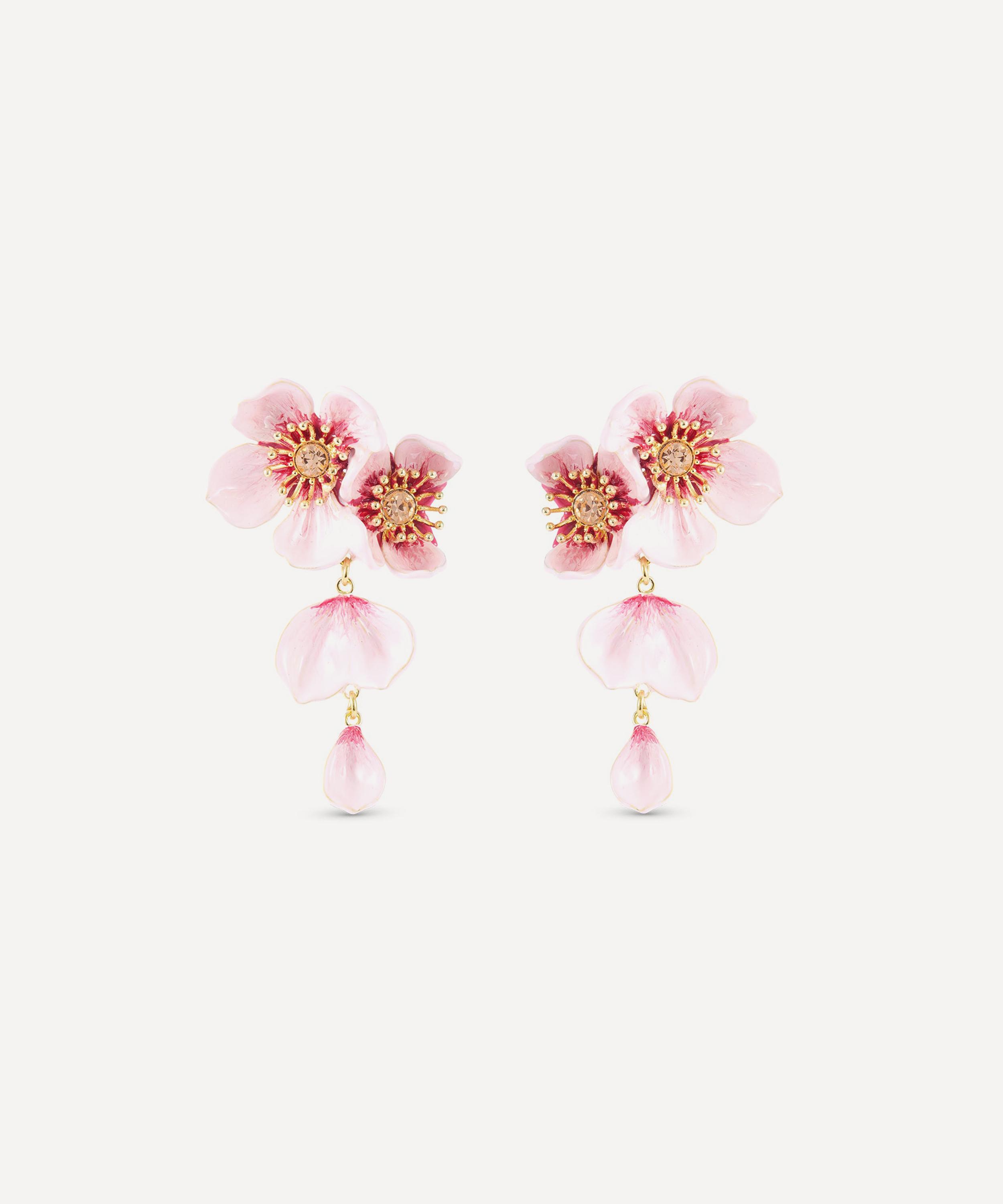 Les N&eacute;r&eacute;ides - Gold-Tone Pink Cherry Blossom Dangling Drop Earrings image number 0