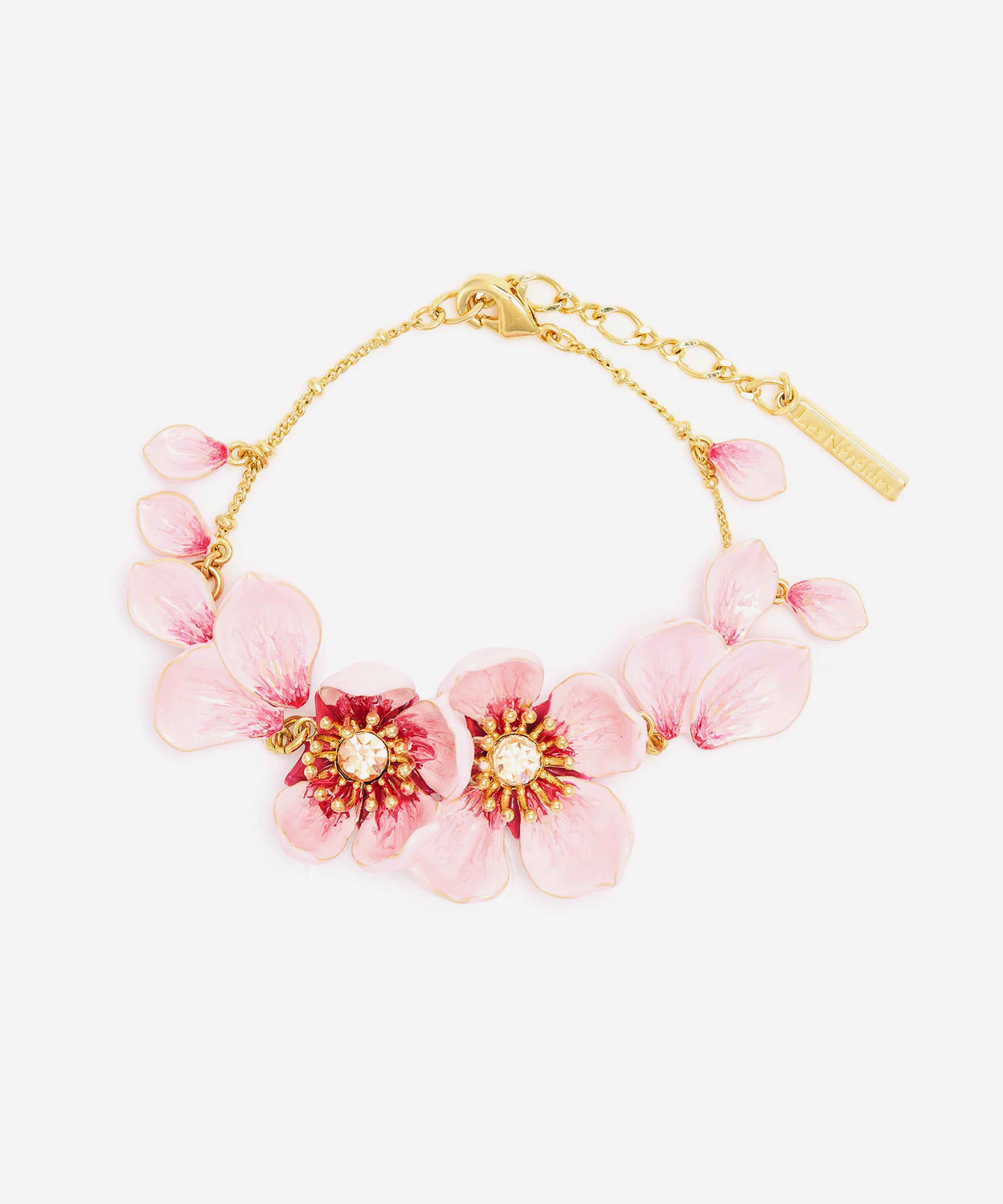 Les N&eacute;r&eacute;ides - Gold-Tone Pink Cherry Blossom Bracelet image number 0