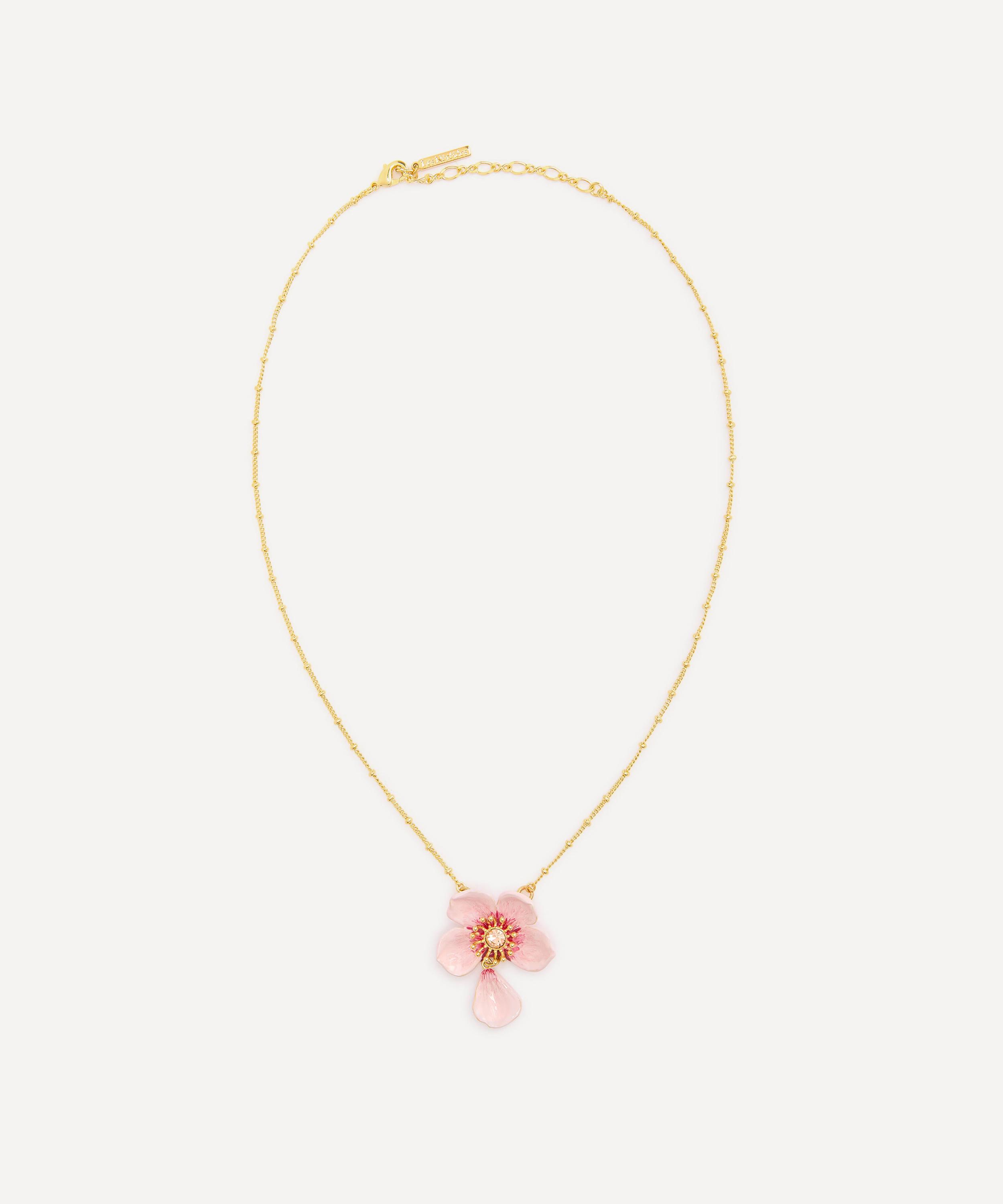 Les N&eacute;r&eacute;ides - Gold-Tone Pink Cherry Blossom Pendant Necklace image number 0