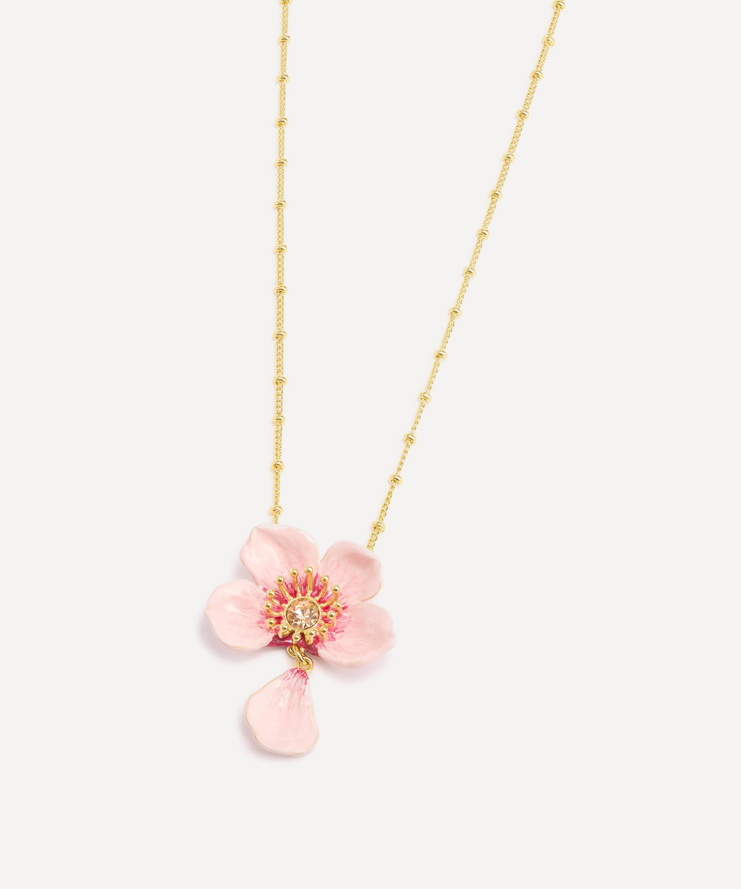 Les N&eacute;r&eacute;ides - Gold-Tone Pink Cherry Blossom Pendant Necklace image number 1