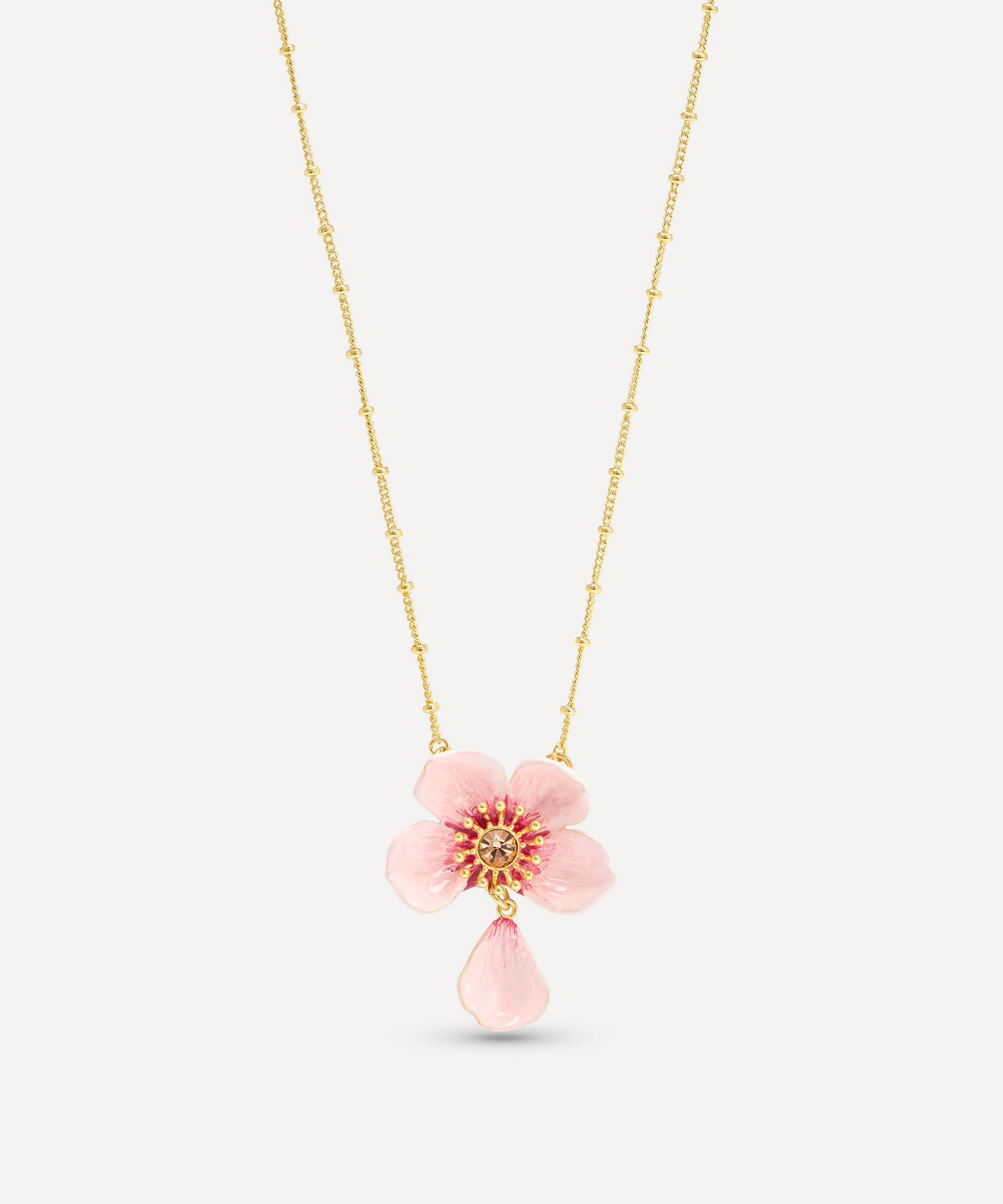 Les N&eacute;r&eacute;ides - Gold-Tone Pink Cherry Blossom Pendant Necklace image number 2
