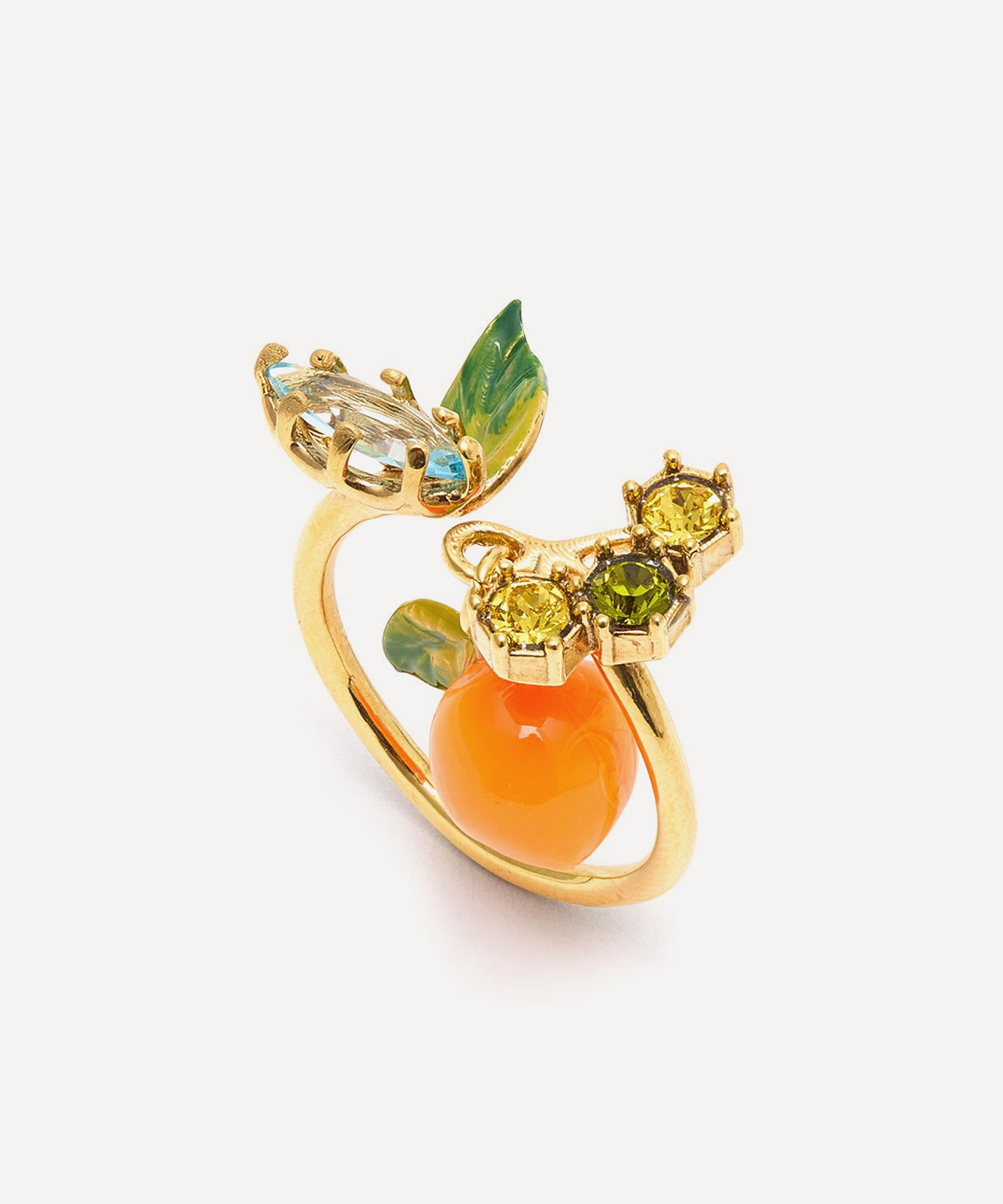 Les N&eacute;r&eacute;ides - Gold-Tone Orange with Blue and Green Stones Adjustable Ring image number 0