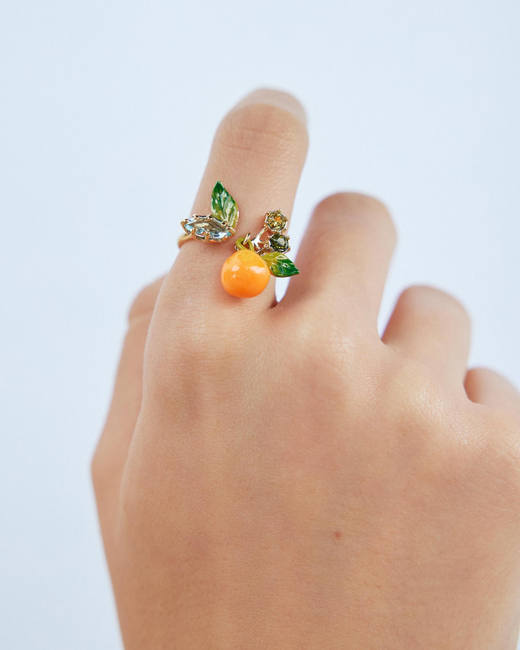 Les N&eacute;r&eacute;ides - Gold-Tone Orange with Blue and Green Stones Adjustable Ring image number 1
