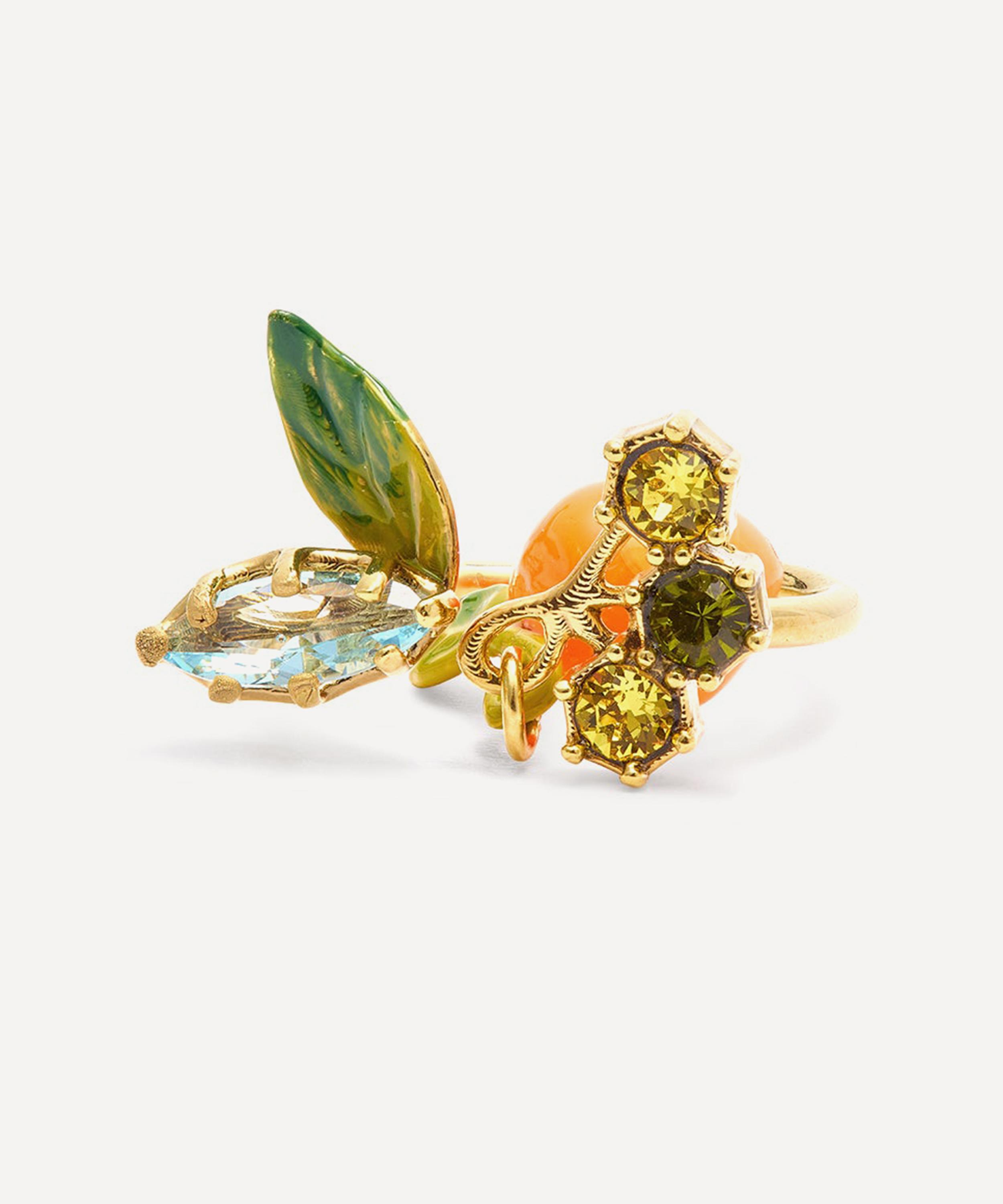 Les N&eacute;r&eacute;ides - Gold-Tone Orange with Blue and Green Stones Adjustable Ring image number 2