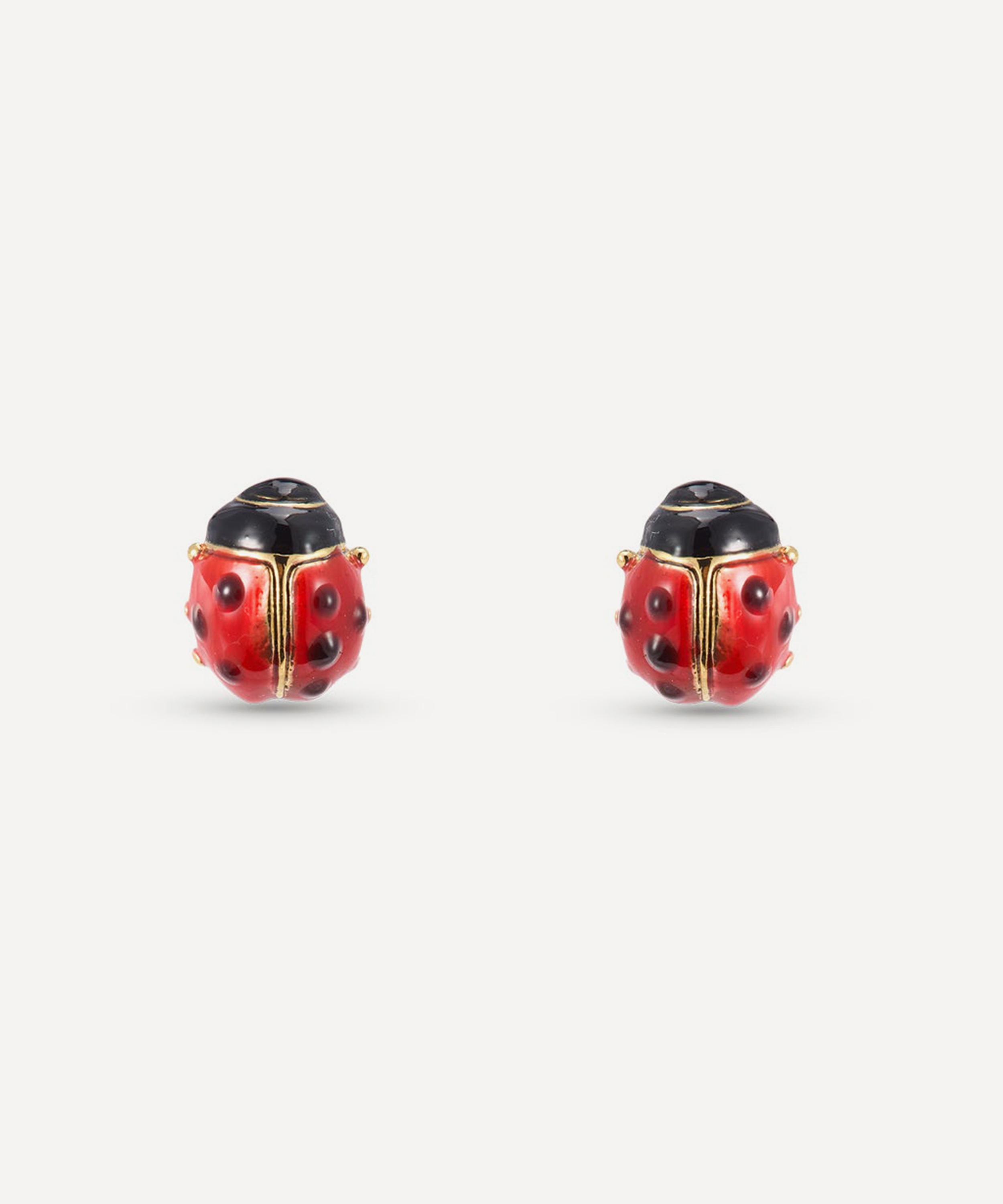Les N&eacute;r&eacute;ides - Gold-Tone Red and Black Ladybird Stud Earrings image number 0