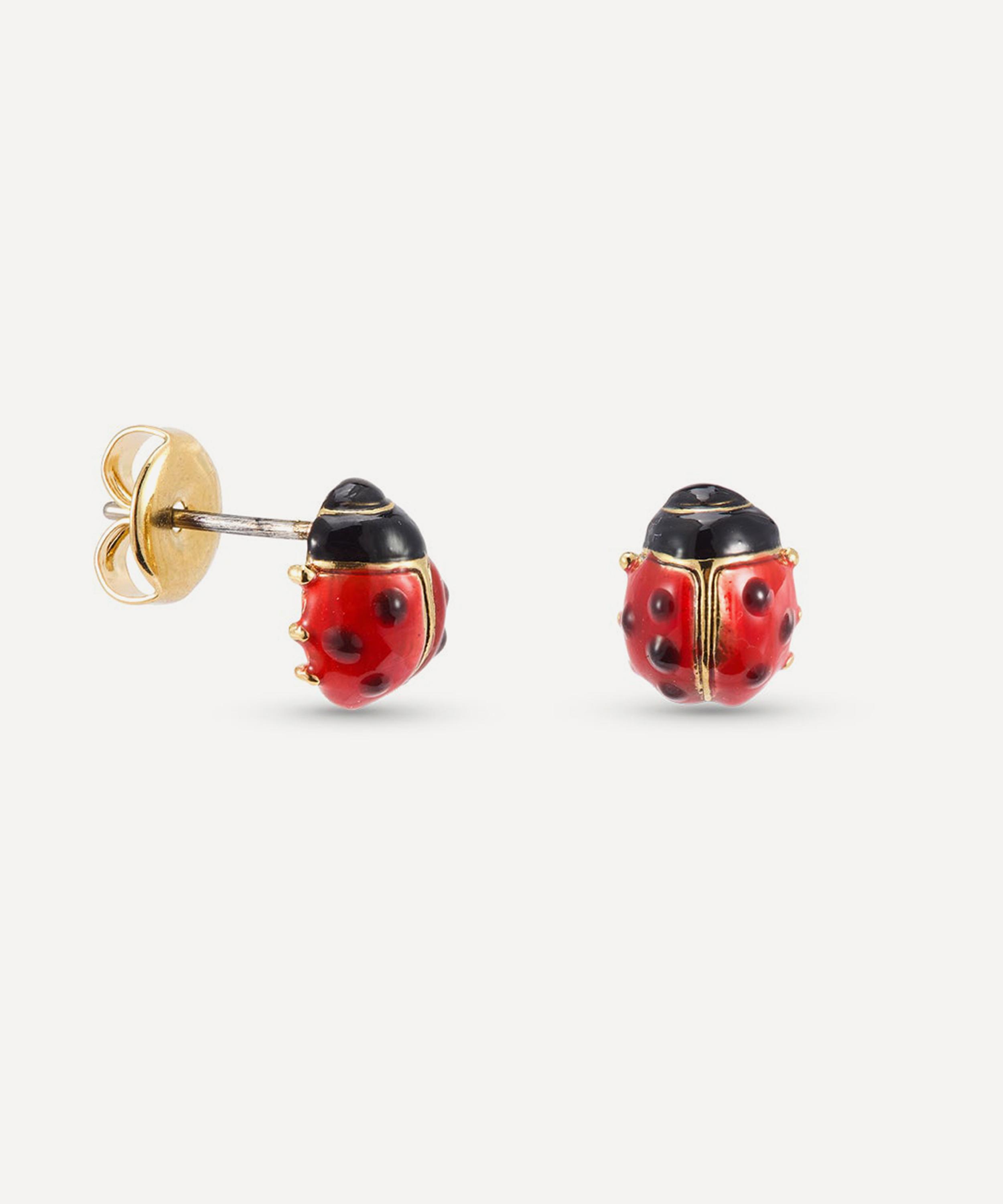 Les N&eacute;r&eacute;ides - Gold-Tone Red and Black Ladybird Stud Earrings image number 1