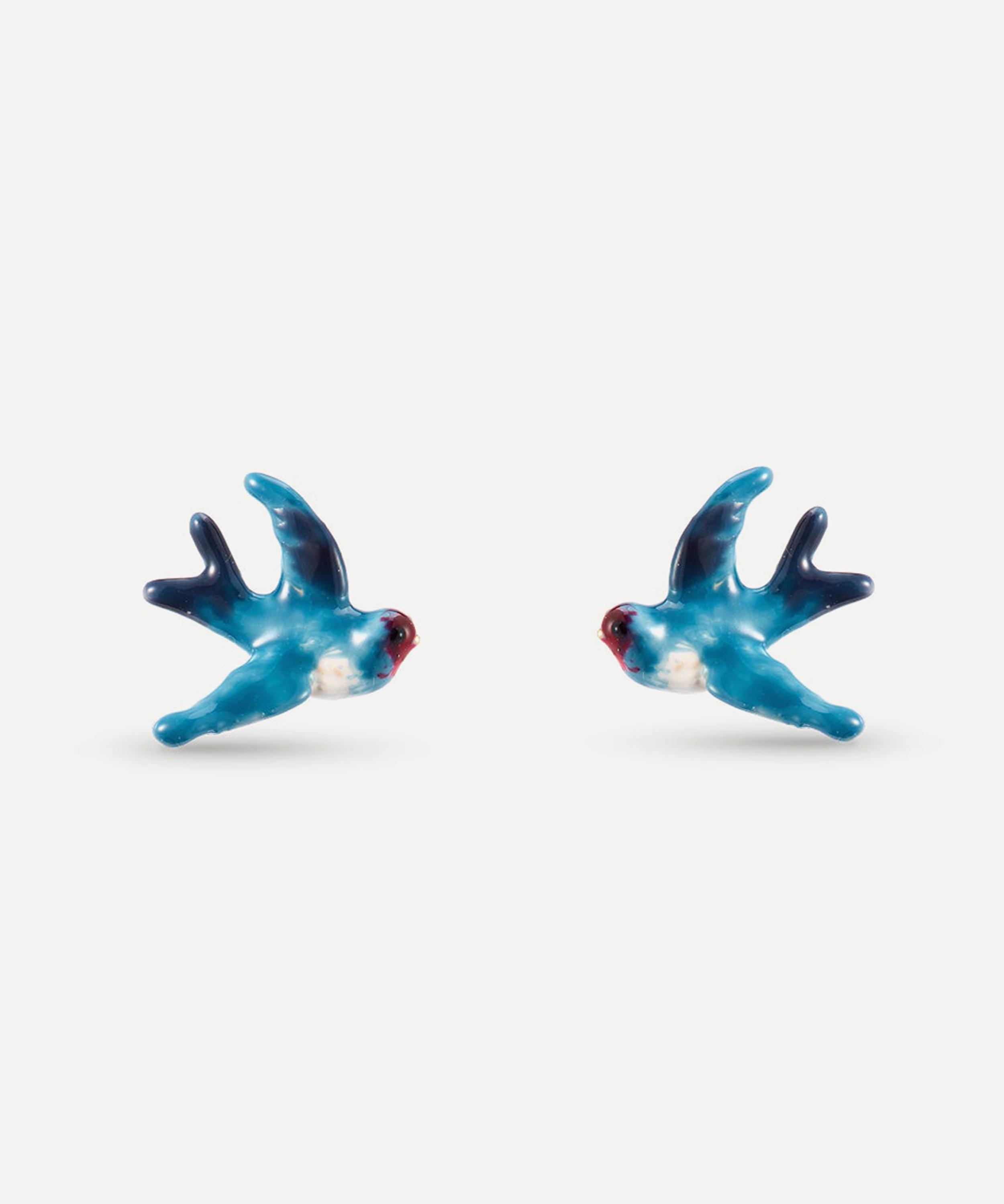 Les N&eacute;r&eacute;ides - Gold-Tone Blue Swallow Stud Earrings image number 0