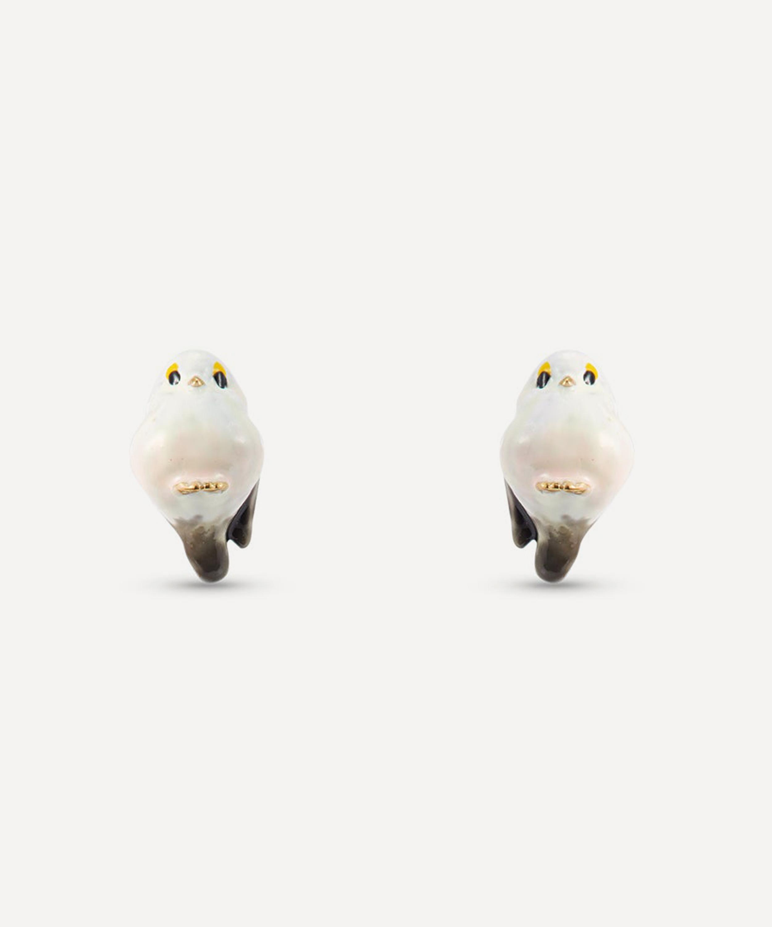 Les N&eacute;r&eacute;ides - Gold-Tone White Long-Tailed Tit Drop Earrings image number 0