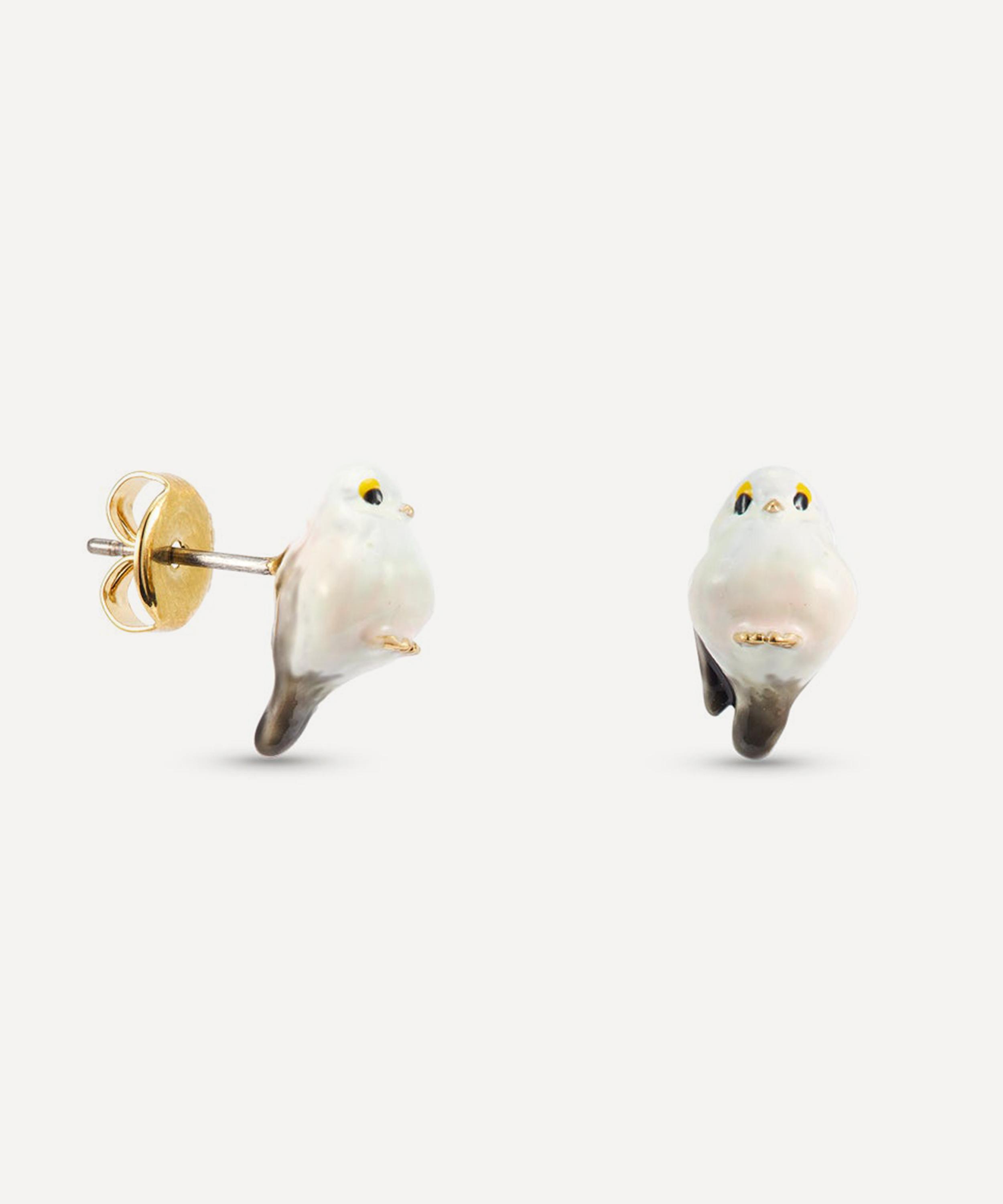 Les N&eacute;r&eacute;ides - Gold-Tone White Long-Tailed Tit Drop Earrings image number 1