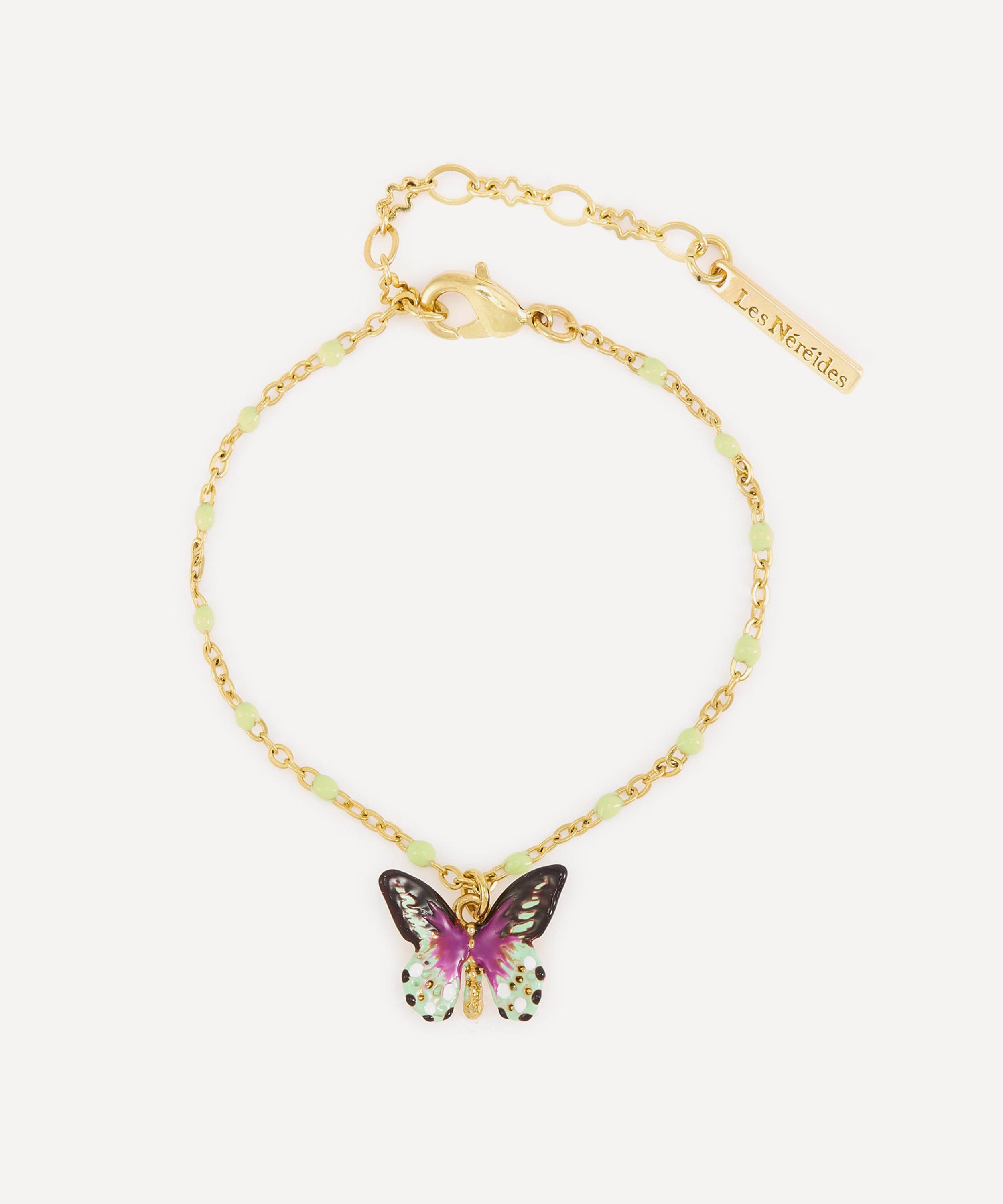 Les N&eacute;r&eacute;ides - Gold-Tone Green and Purple Butterfly Bracelet image number 0