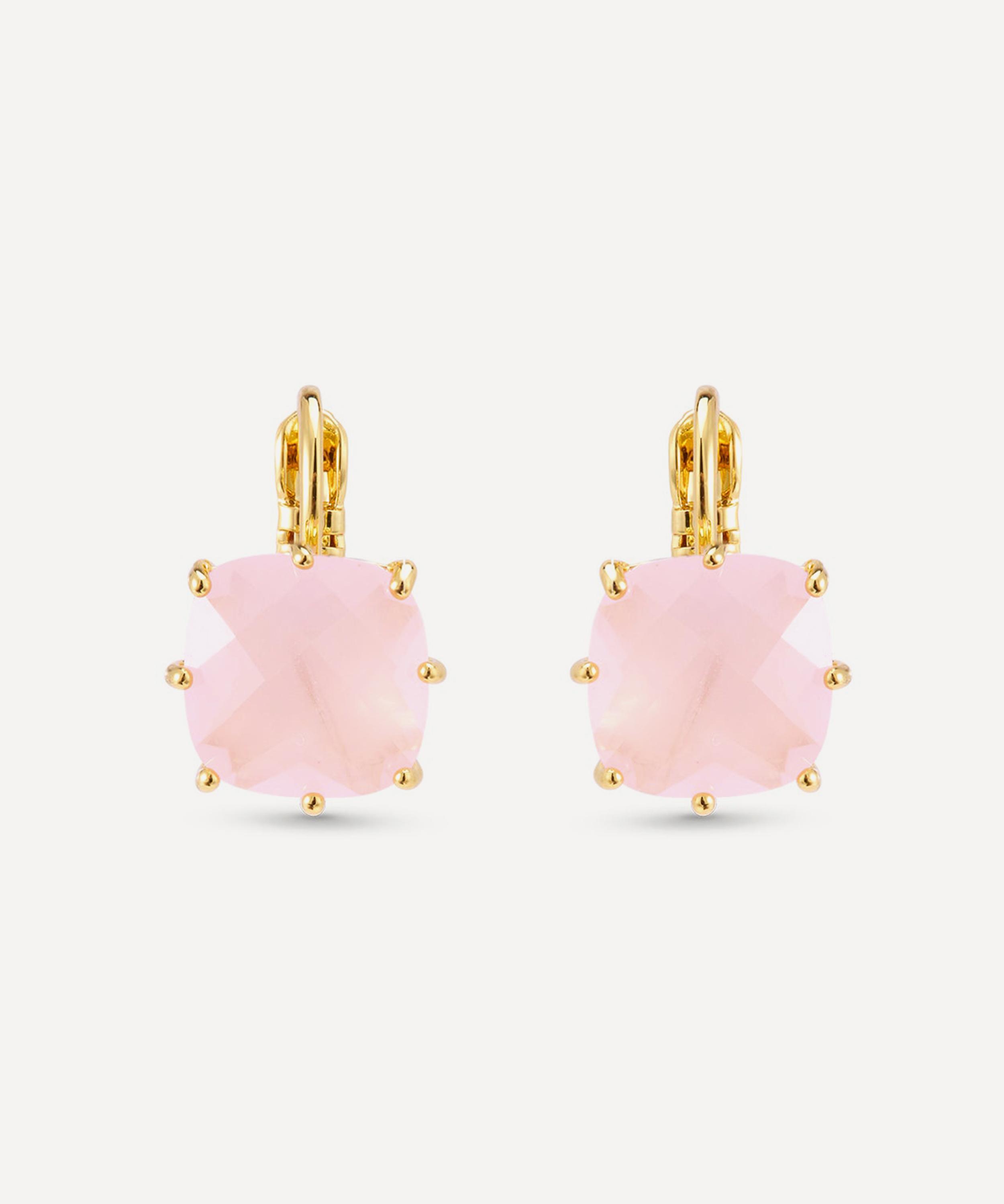 Les N&eacute;r&eacute;ides - Gold-Tone Diamantine and Square Pink Stone Sleeper Earrings image number 0