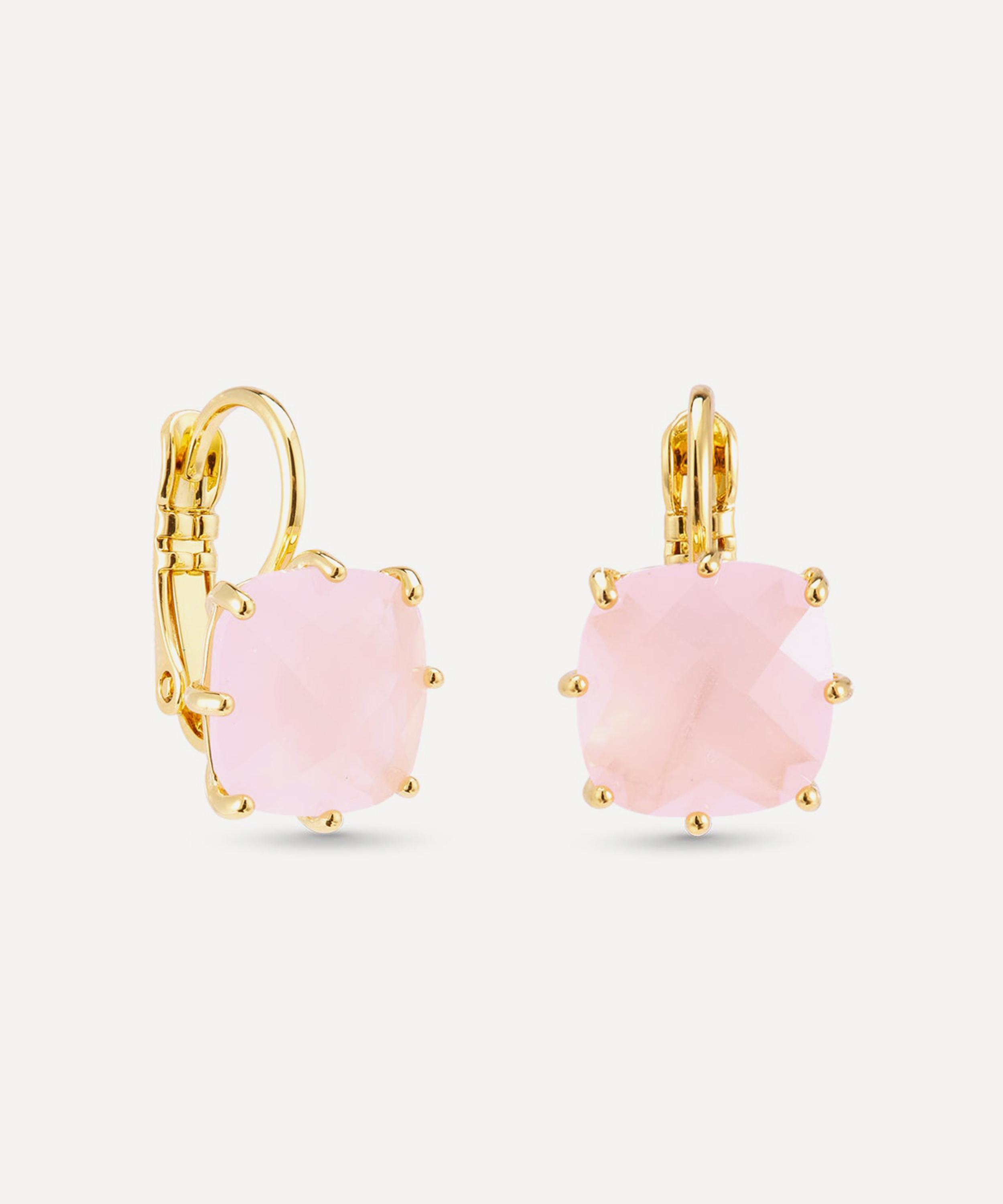 Les N&eacute;r&eacute;ides - Gold-Tone Diamantine and Square Pink Stone Sleeper Earrings image number 1