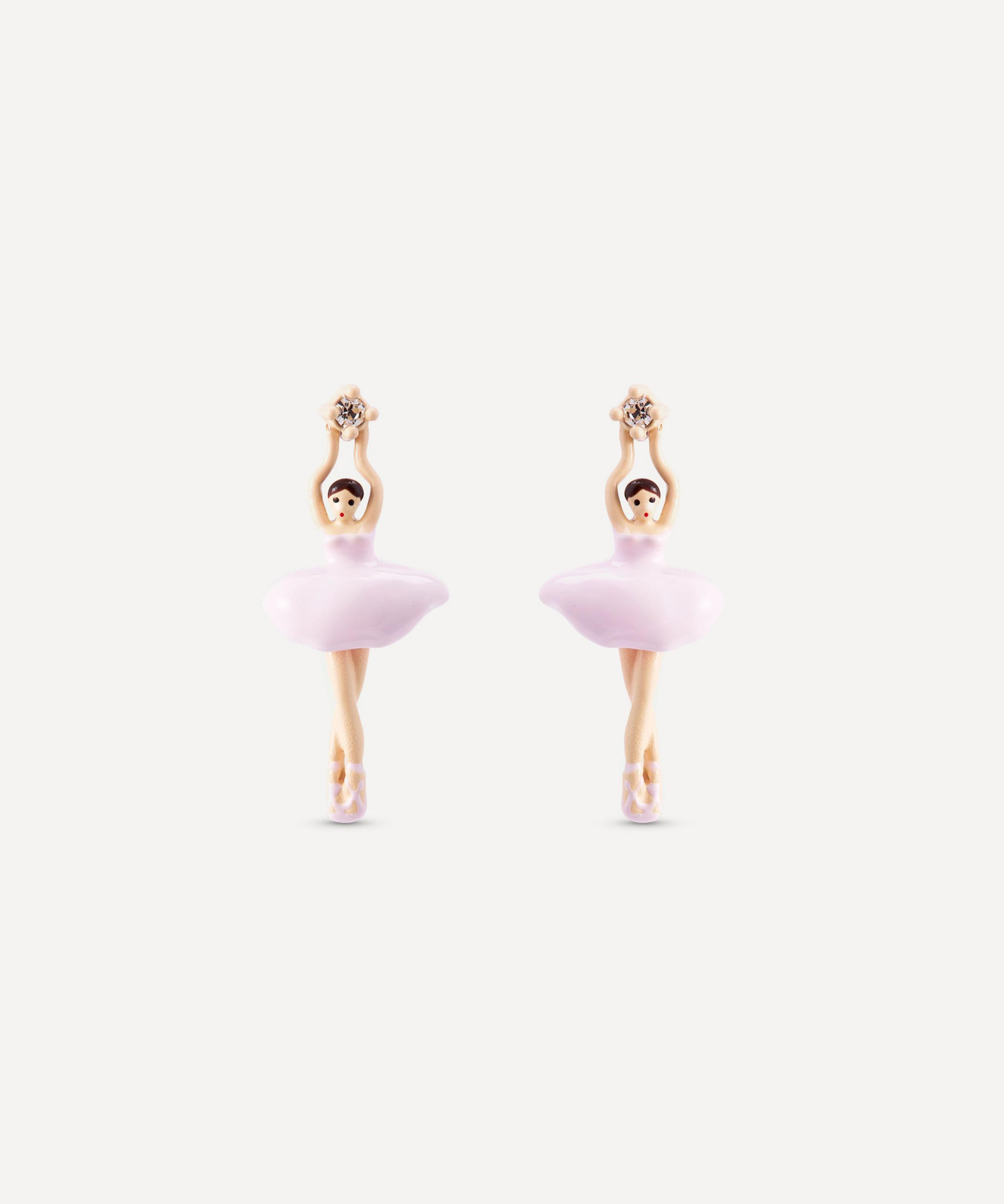 Les N&eacute;r&eacute;ides - Gold-Tone Pink Ballerina and Crystal Drop Earrings image number 0