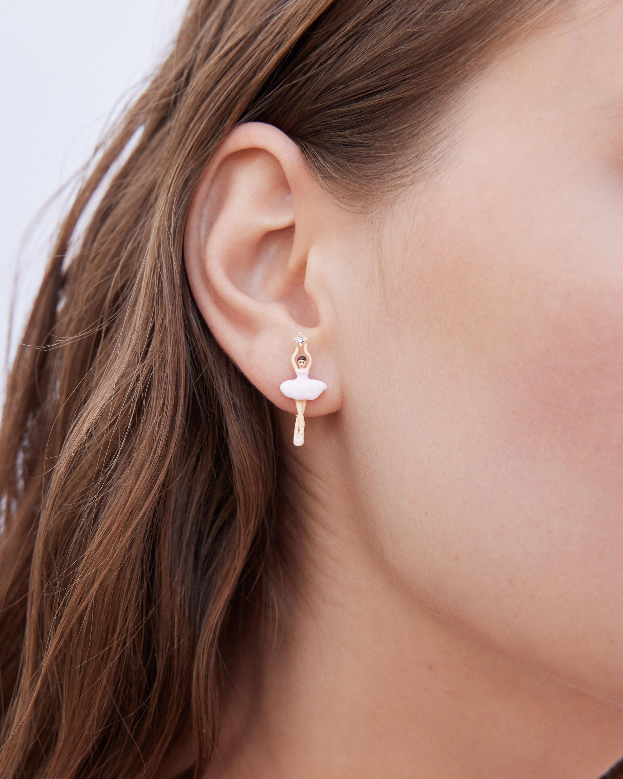 Les N&eacute;r&eacute;ides - Gold-Tone Pink Ballerina and Crystal Drop Earrings image number 1