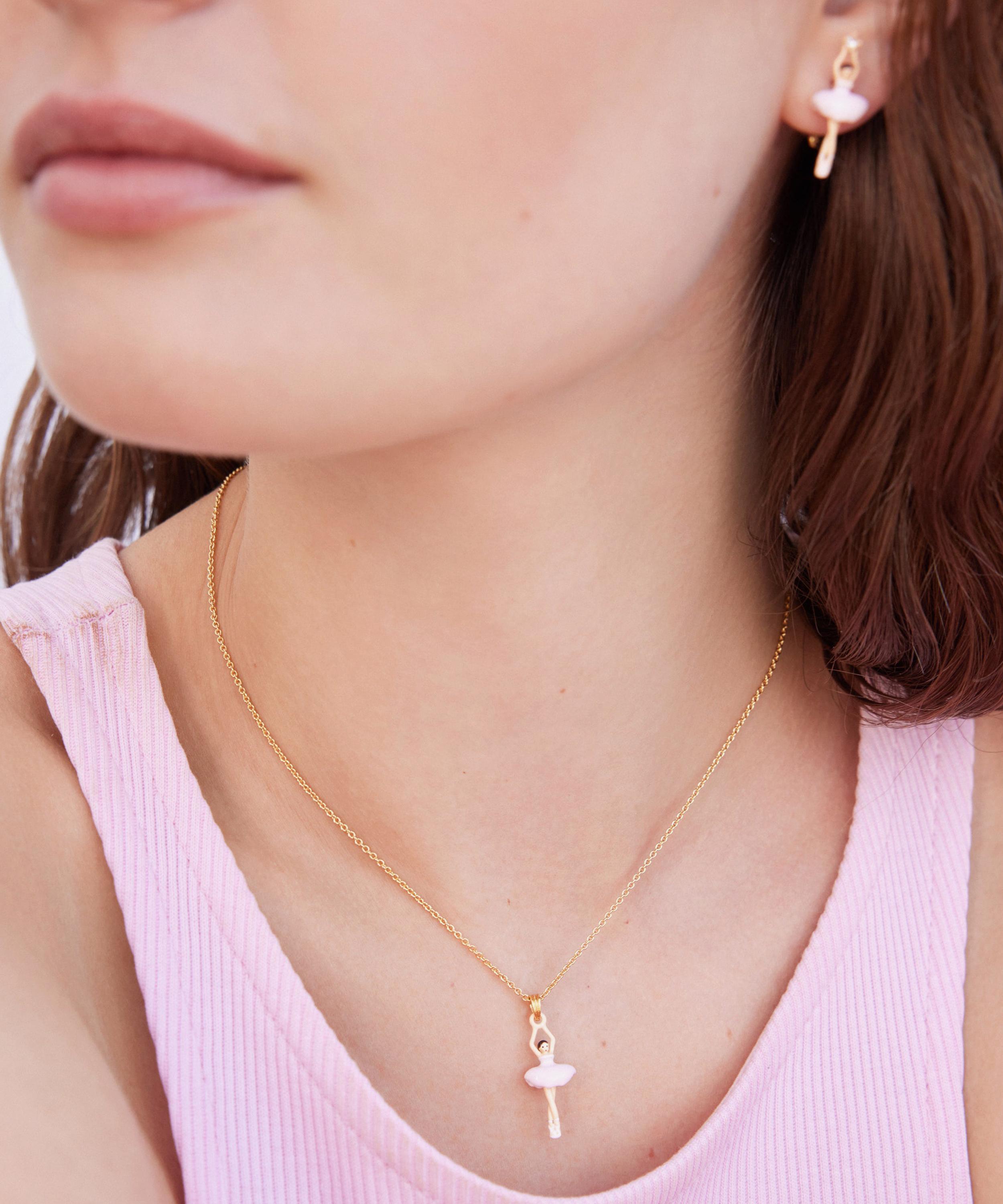 Les N&eacute;r&eacute;ides - Gold-Tone Pink Ballerina and Crystal Drop Earrings image number 3
