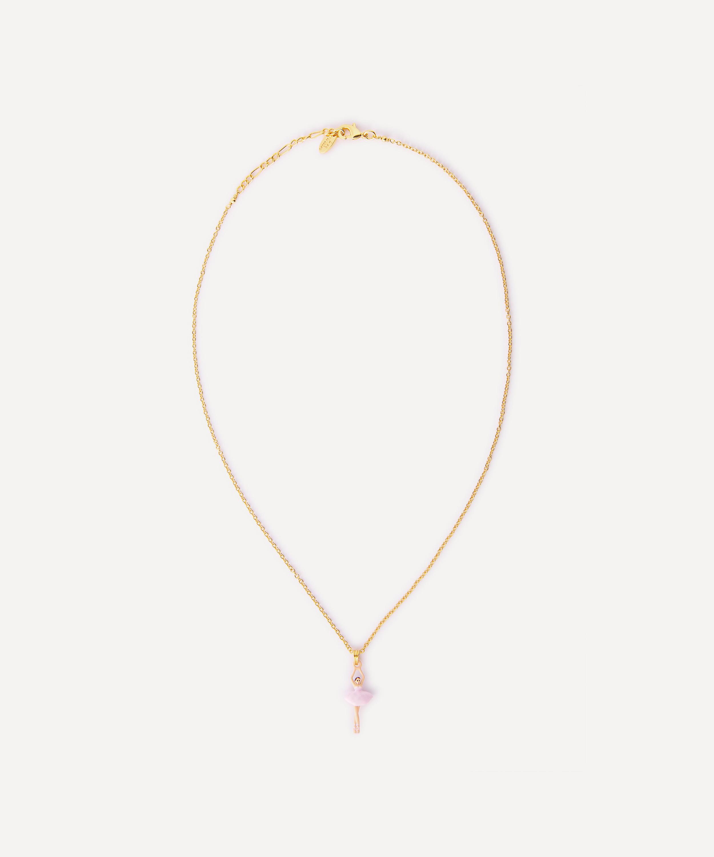 Les N&eacute;r&eacute;ides - Gold-Tone Pink Ballerina and Crystal Pendant Necklace image number 0