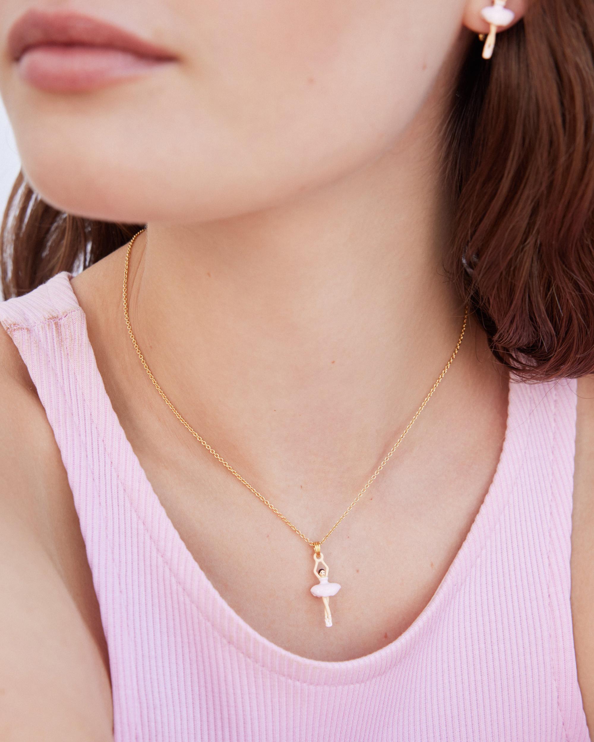Les N&eacute;r&eacute;ides - Gold-Tone Pink Ballerina and Crystal Pendant Necklace image number 1