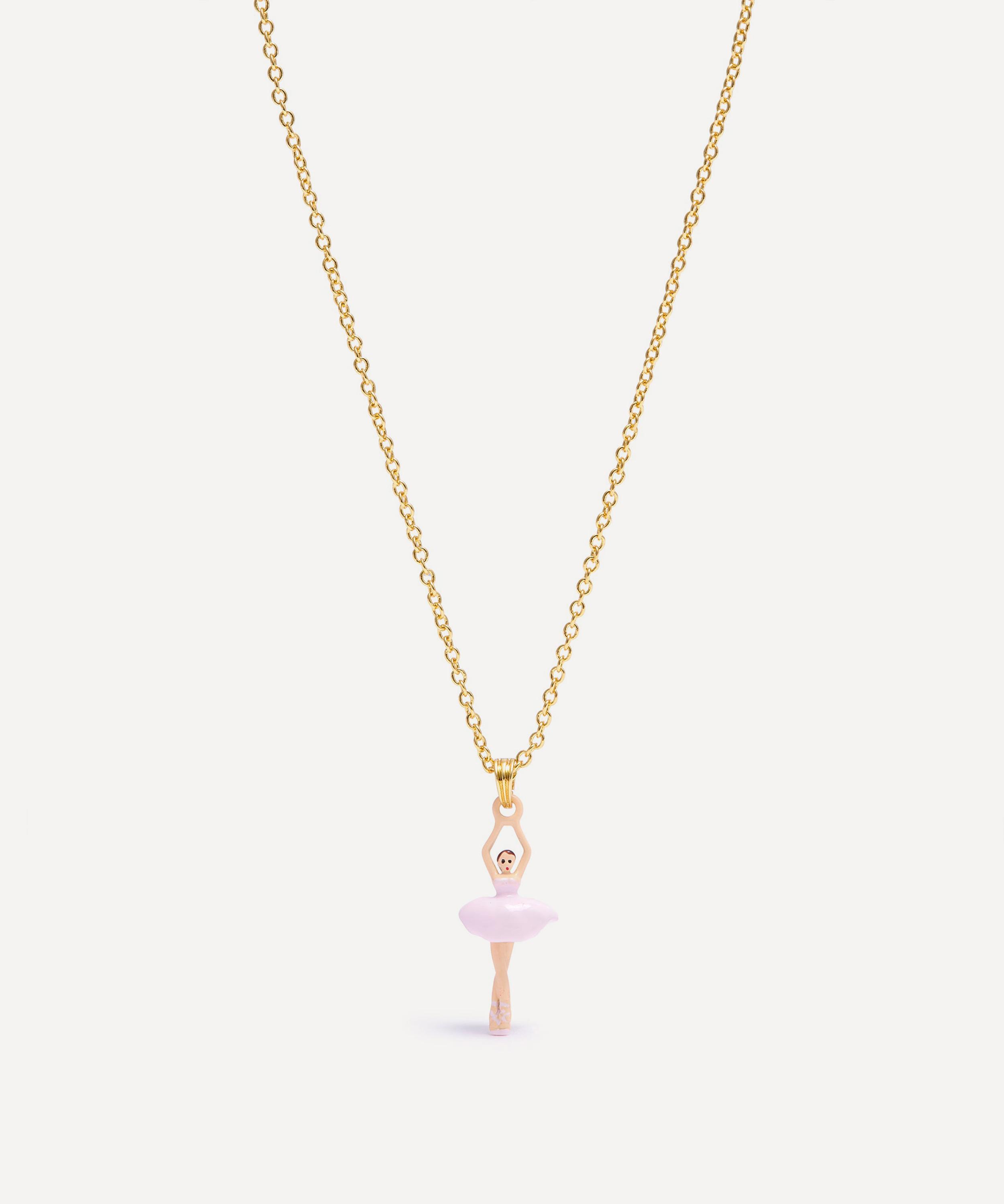 Les N&eacute;r&eacute;ides - Gold-Tone Pink Ballerina and Crystal Pendant Necklace image number 2