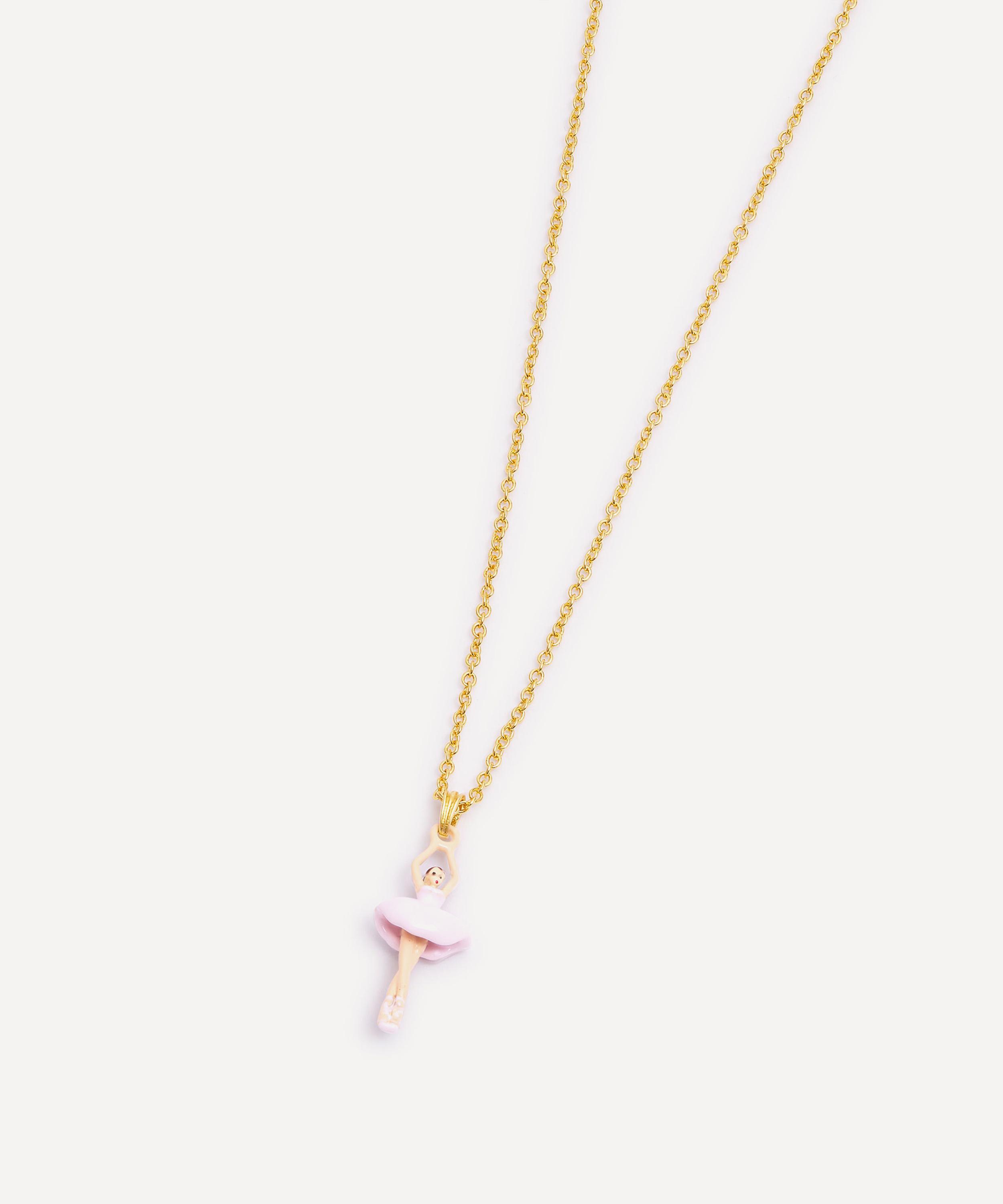 Les N&eacute;r&eacute;ides - Gold-Tone Pink Ballerina and Crystal Pendant Necklace image number 3