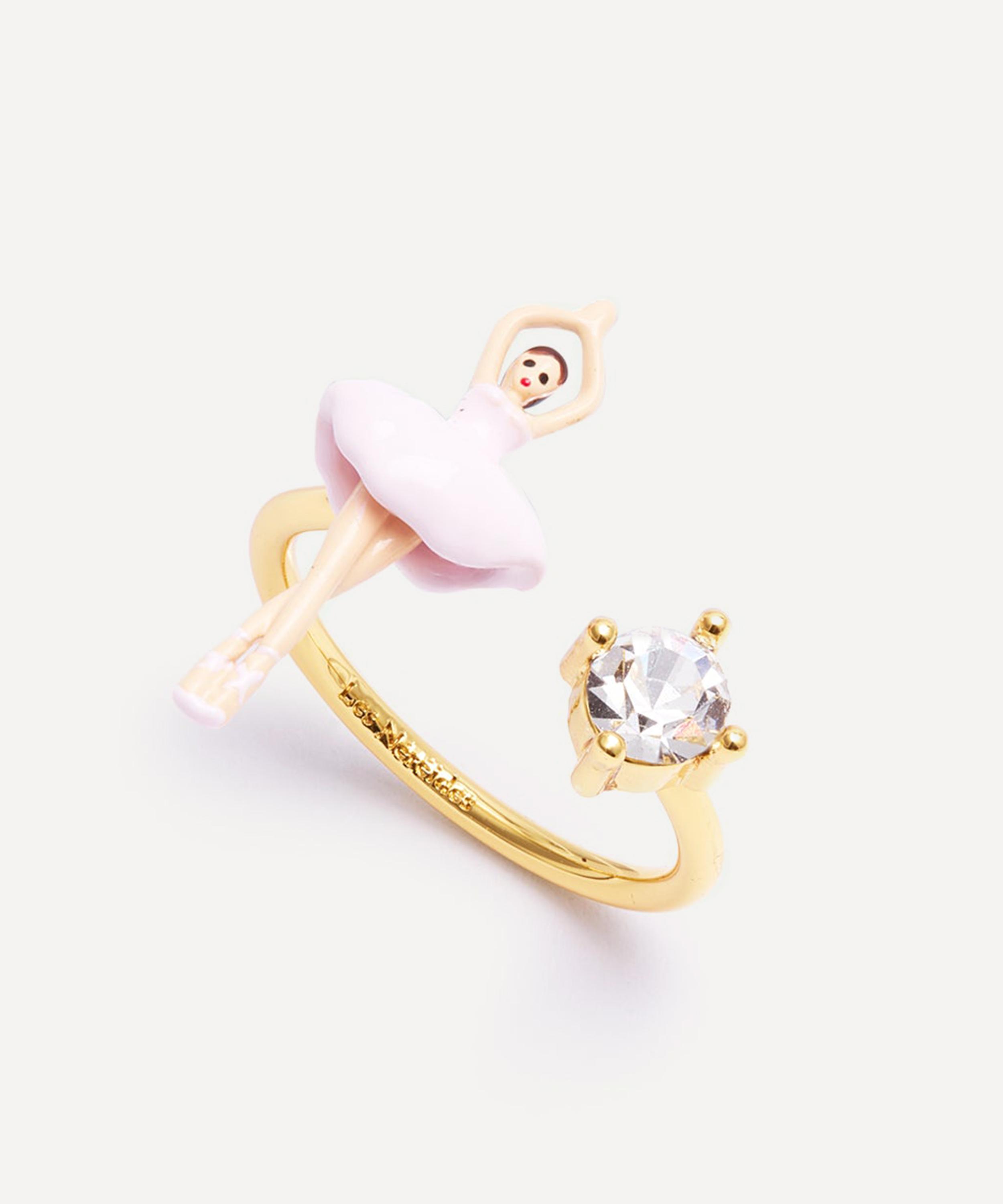 Les N&eacute;r&eacute;ides - Gold-Tone Pink Ballerina and Crystal Adjustable Ring image number 0