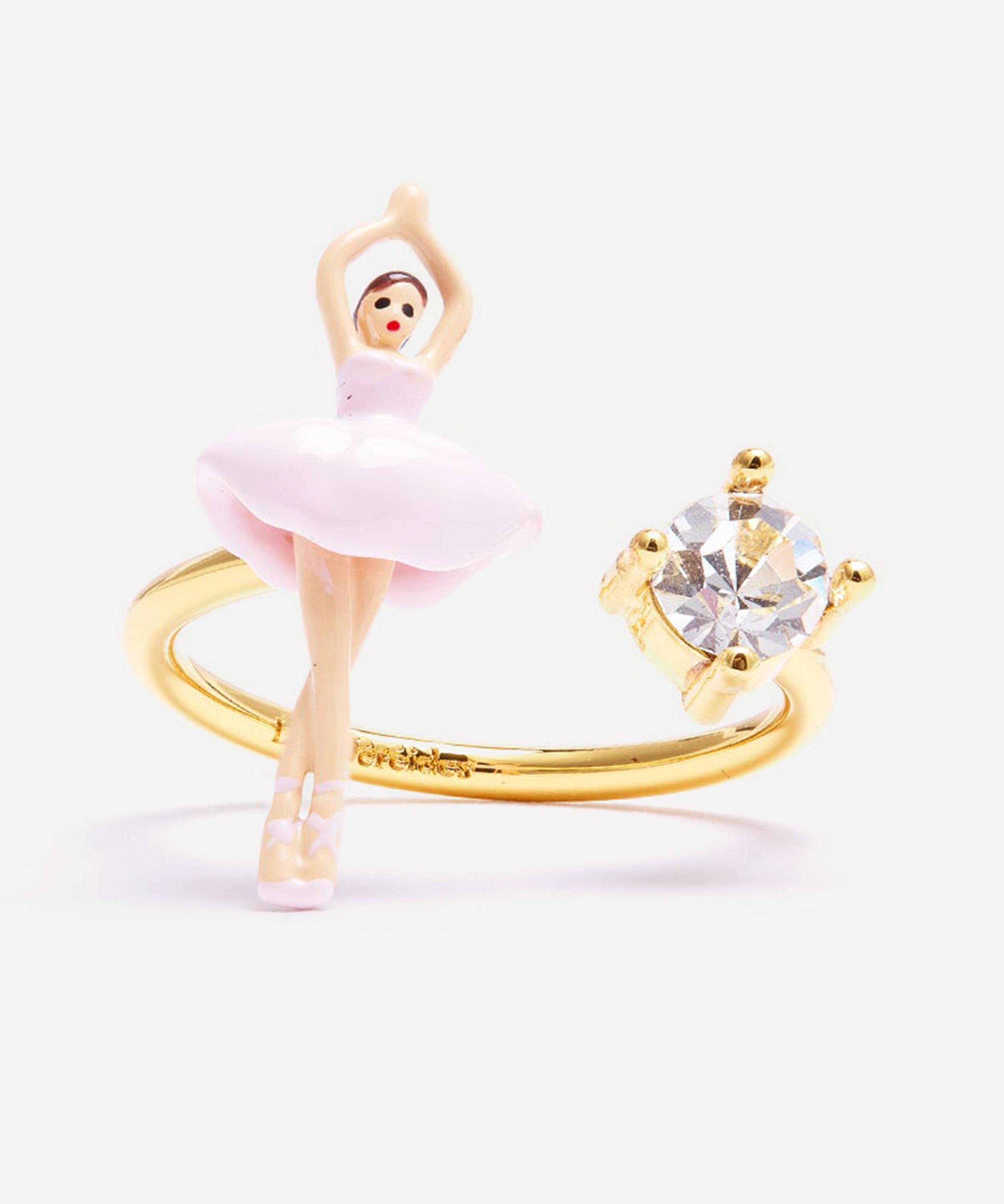 Les N&eacute;r&eacute;ides - Gold-Tone Pink Ballerina and Crystal Adjustable Ring image number 2