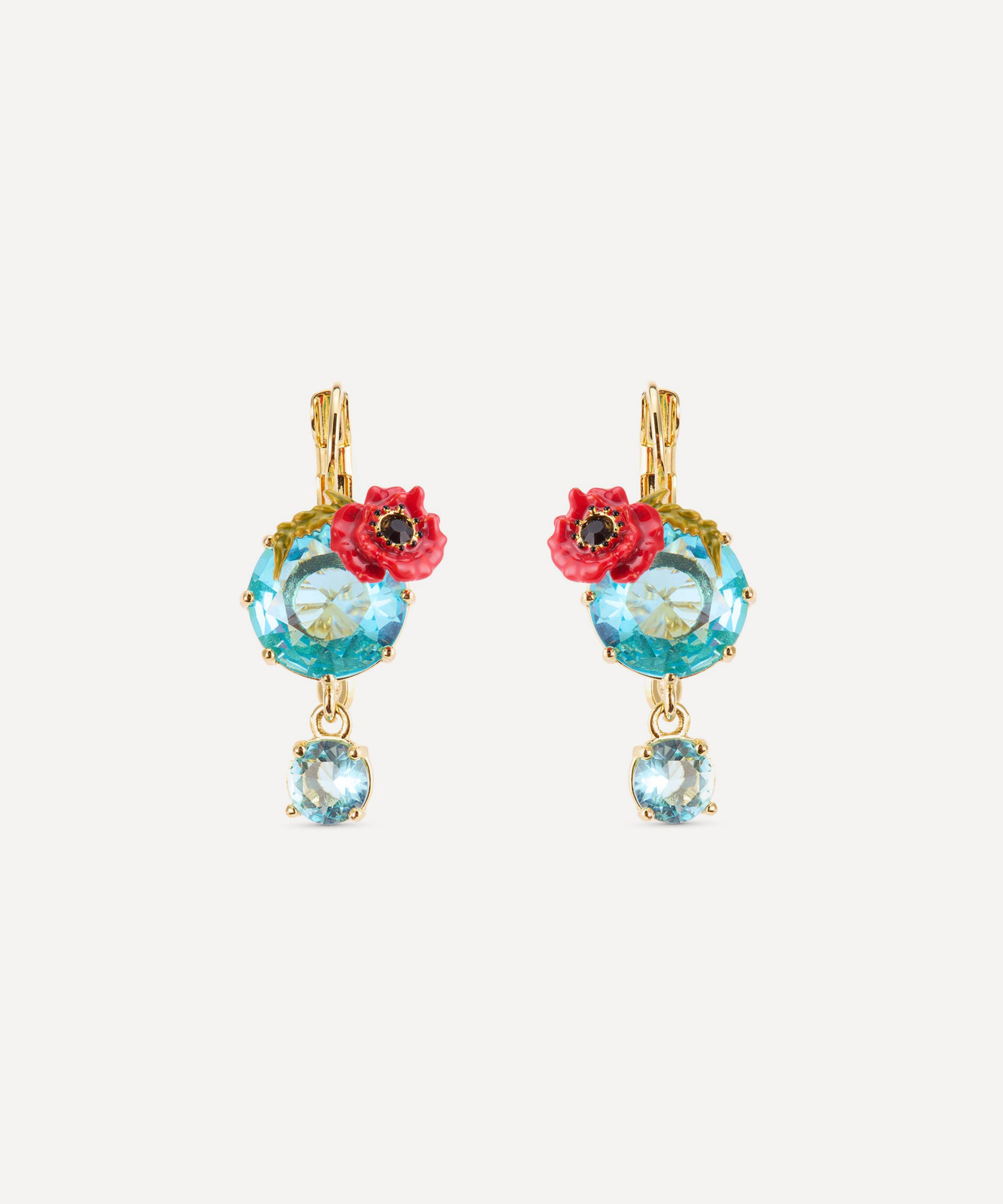 Les N&eacute;r&eacute;ides - Gold-Tone Poppies and Blue Stone Sleeper Earrings image number 0