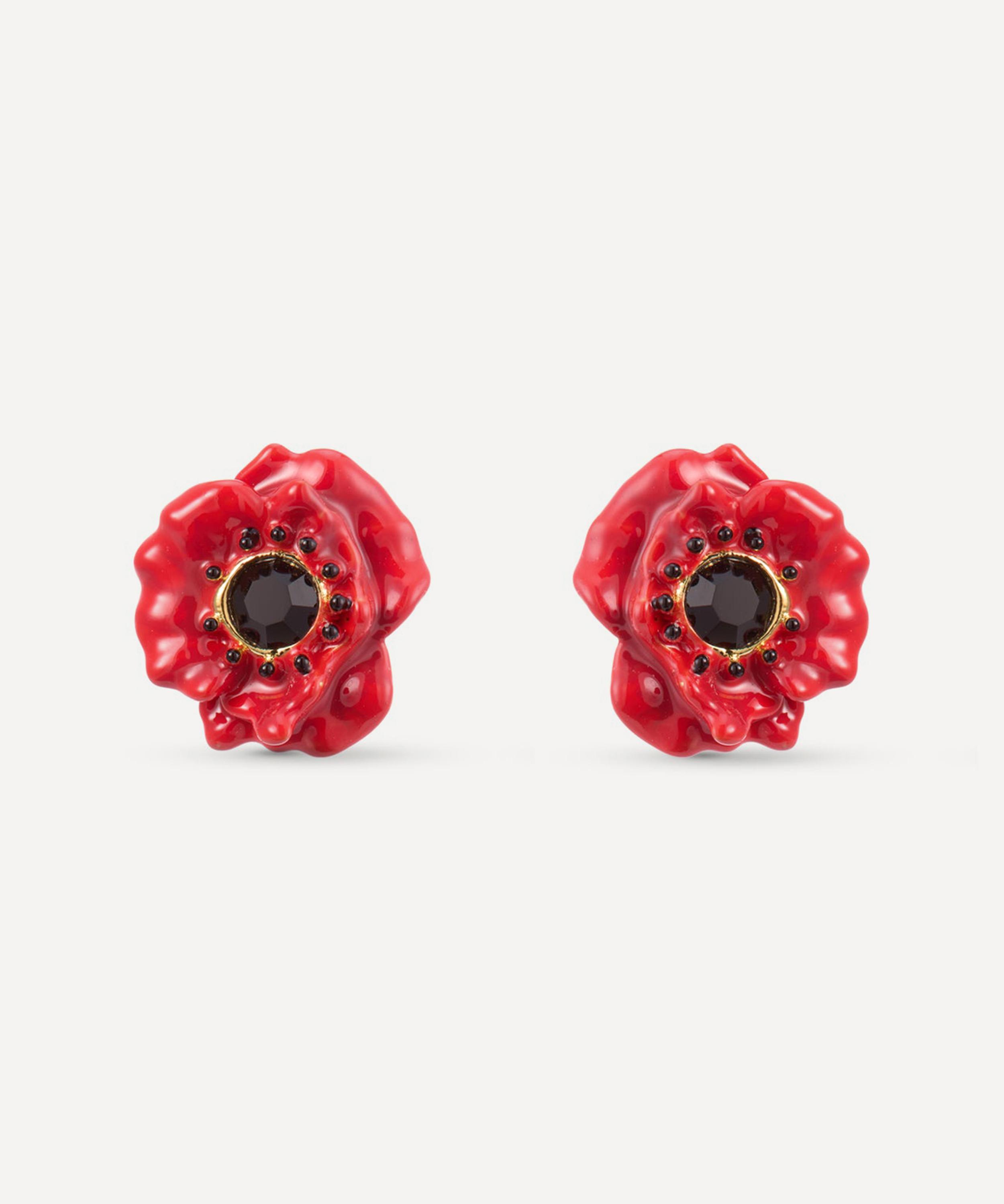 Les N&eacute;r&eacute;ides - Gold-Tone Poppy with Black Crystal Stud Earrings image number 0