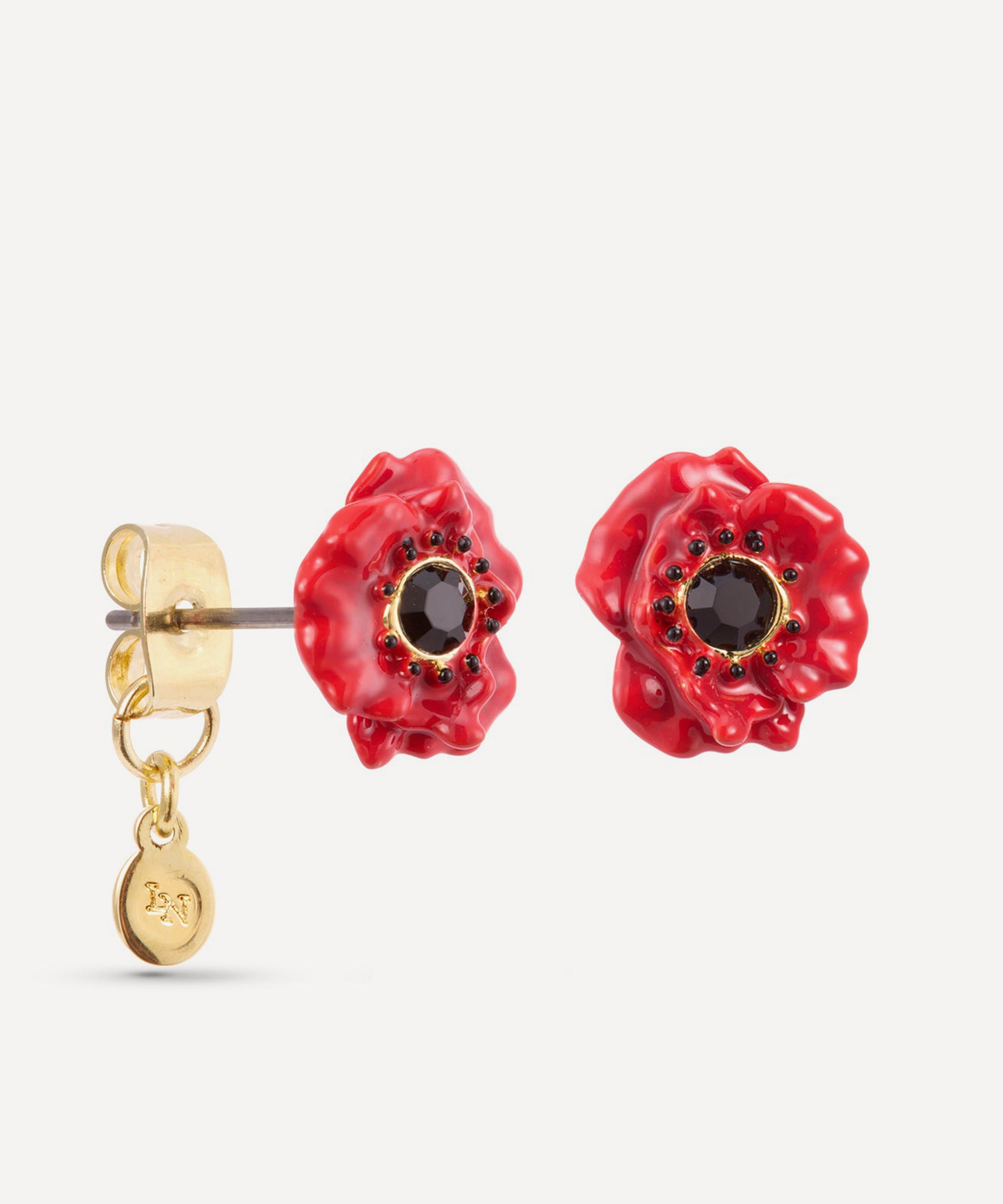 Les N&eacute;r&eacute;ides - Gold-Tone Poppy with Black Crystal Stud Earrings image number 2