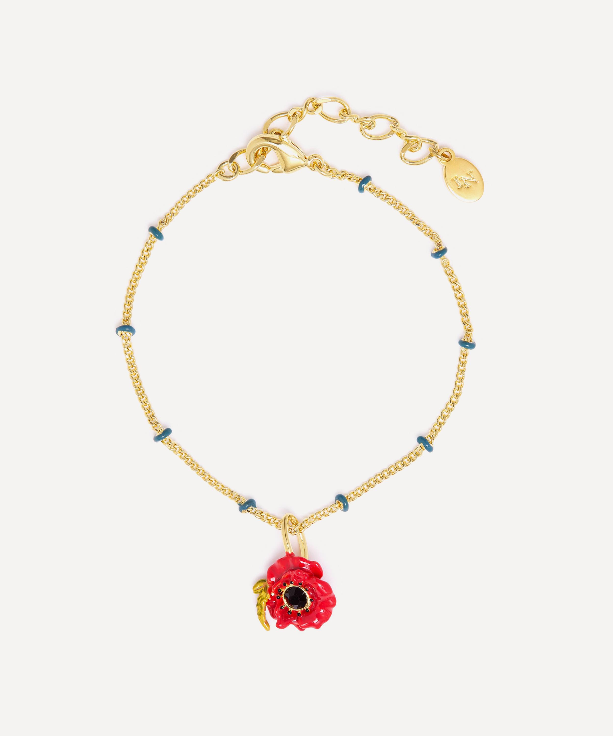 Les N&eacute;r&eacute;ides - Gold-Tone Poppy with Black Crystal Bracelet image number 0