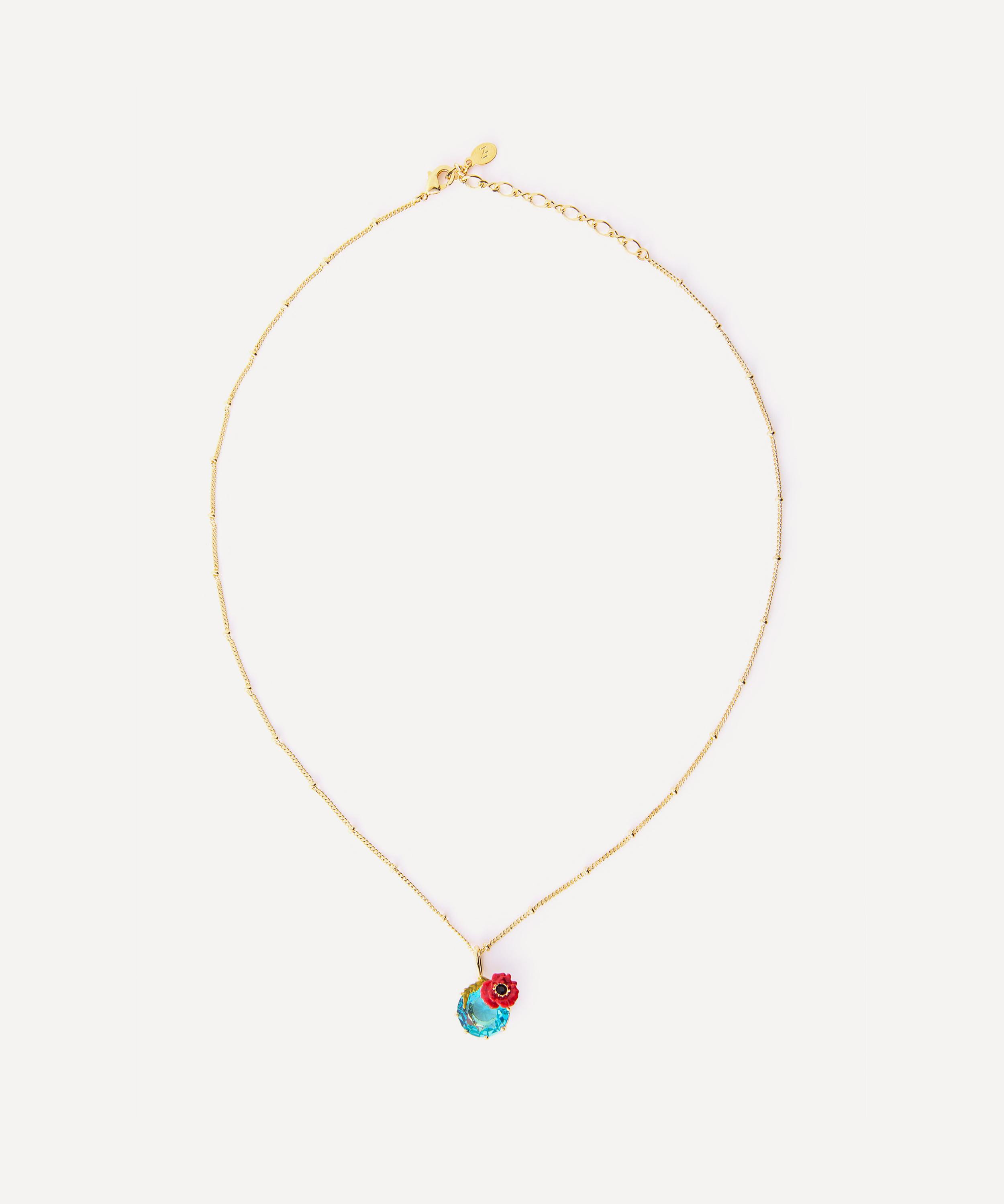 Les N&eacute;r&eacute;ides - Gold-Tone Poppy with Blue Stone Pendant Necklace image number 0