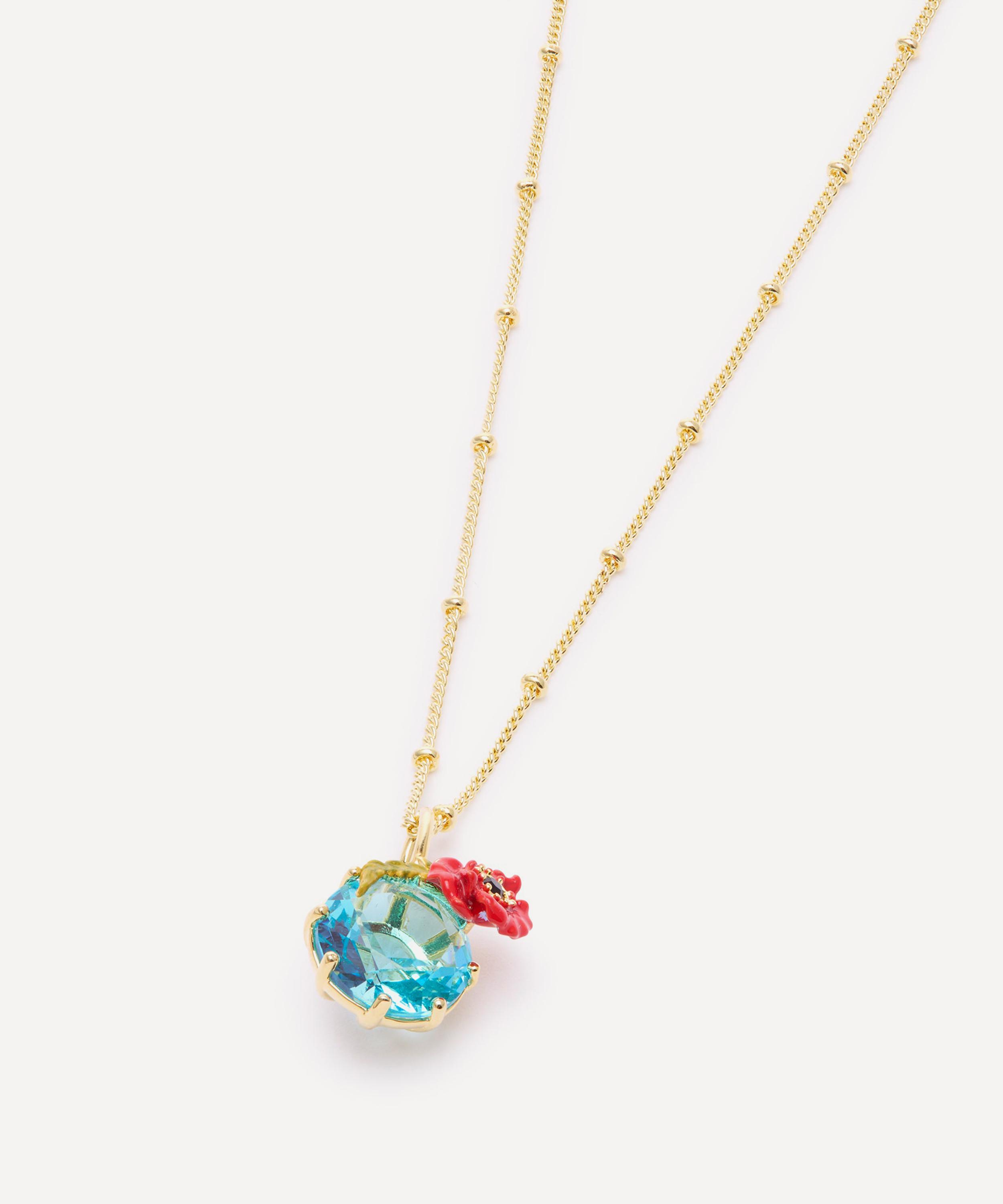 Les N&eacute;r&eacute;ides - Gold-Tone Poppy with Blue Stone Pendant Necklace image number 3