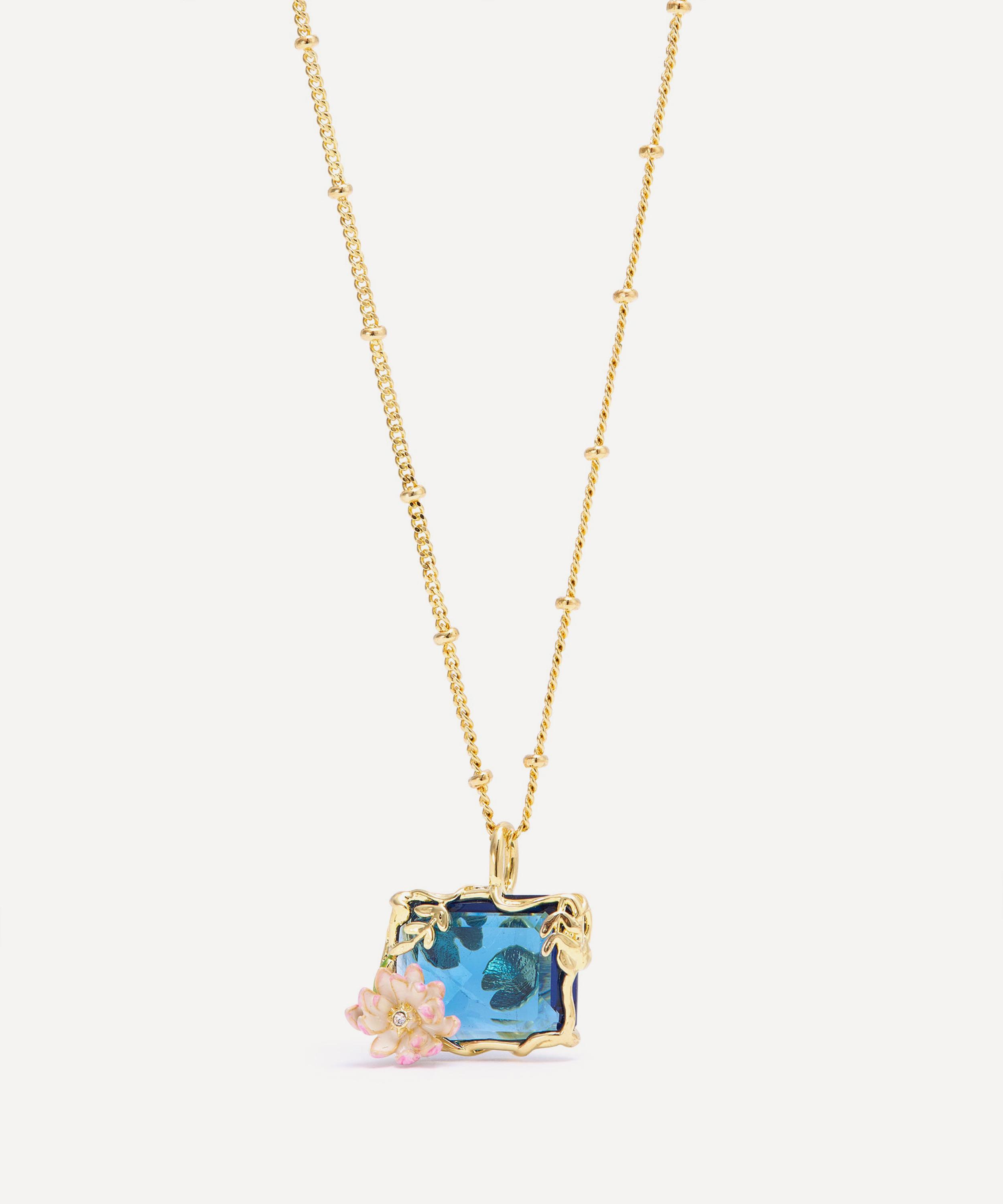 Les N&eacute;r&eacute;ides - Gold-Tone Blue and Pink Water Lily Pendant Necklace image number 2