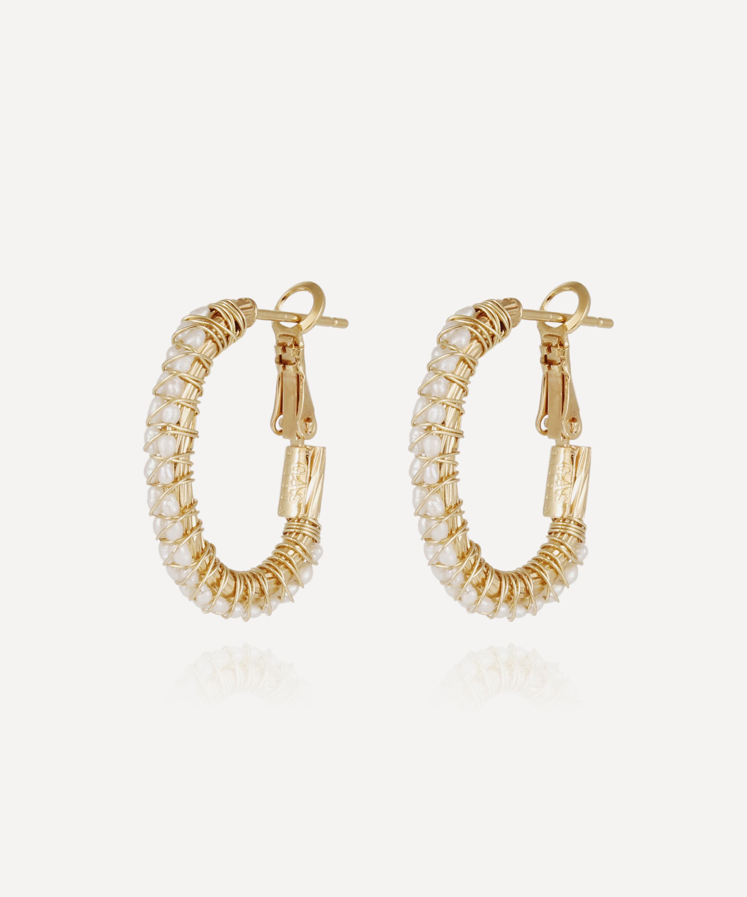Gas Bijoux - Gold-Plated Lyre Mother of Pearl Hoop Earrings image number 0