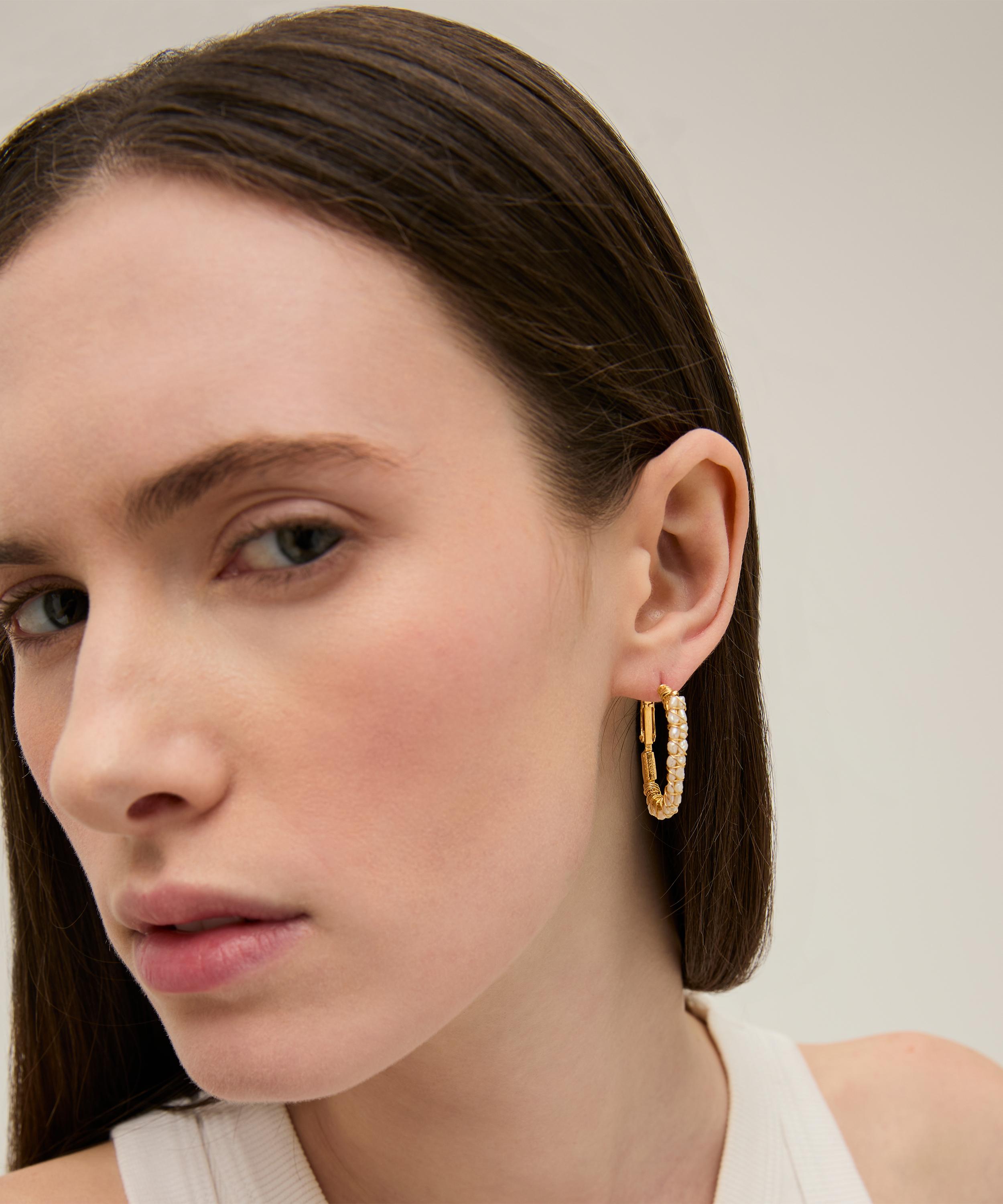 Gas Bijoux - Gold-Plated Lyre Mother of Pearl Hoop Earrings image number 1