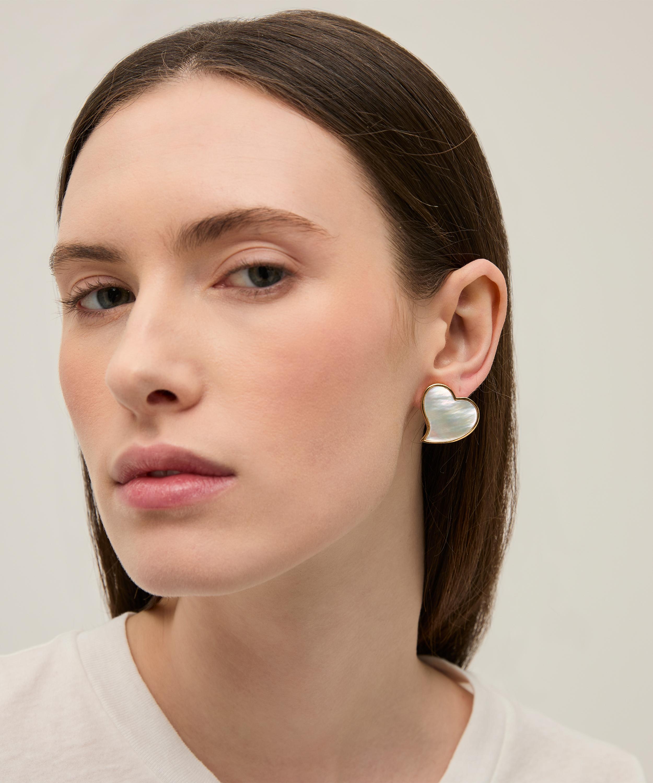Gas Bijoux - Gold-Plated Mirage Mother of Pearl Heart Stud Earrings image number 1