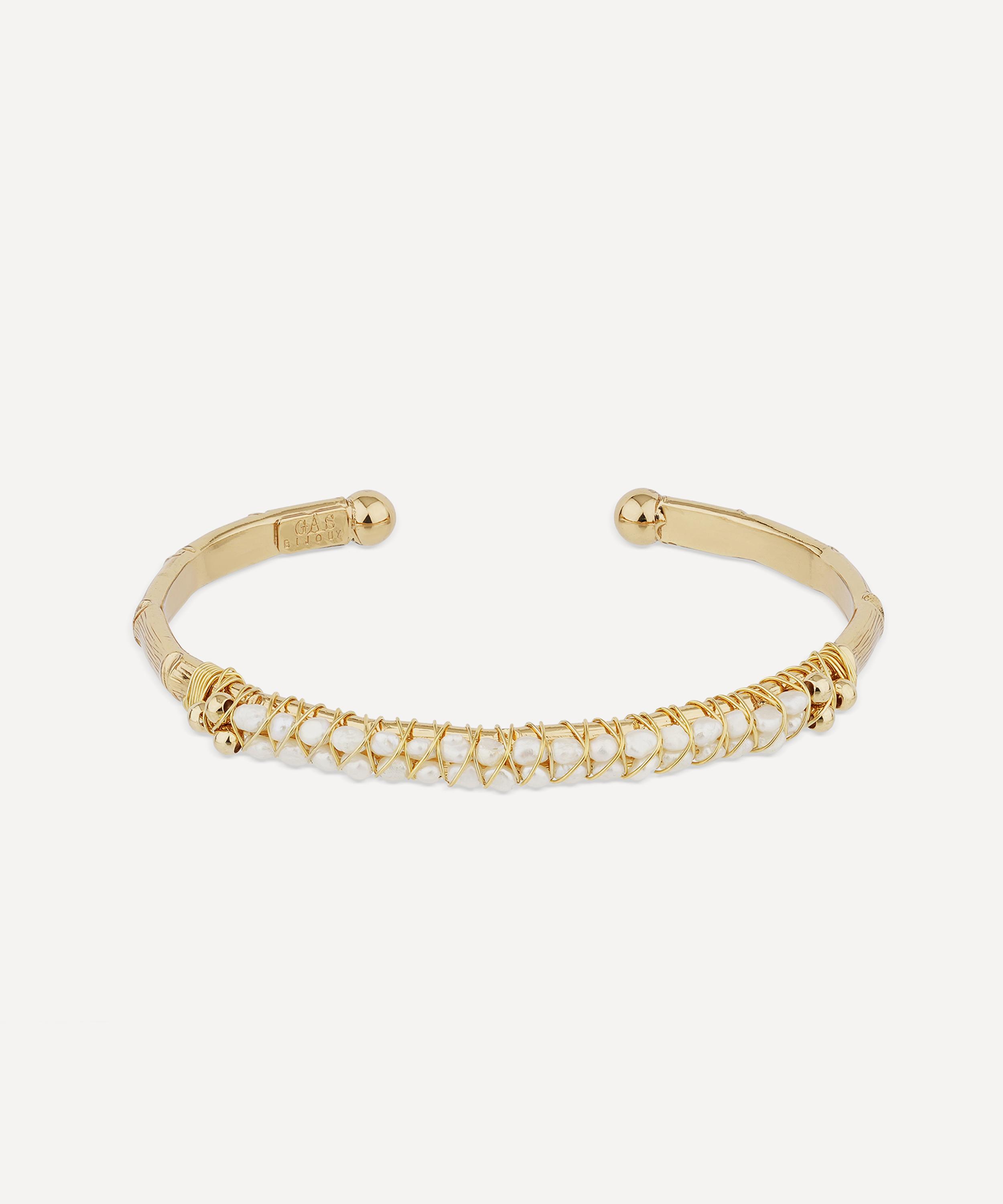 Gas Bijoux - Gold-Plated Lyre Mother of Pearl Bangle Bracelet image number 0