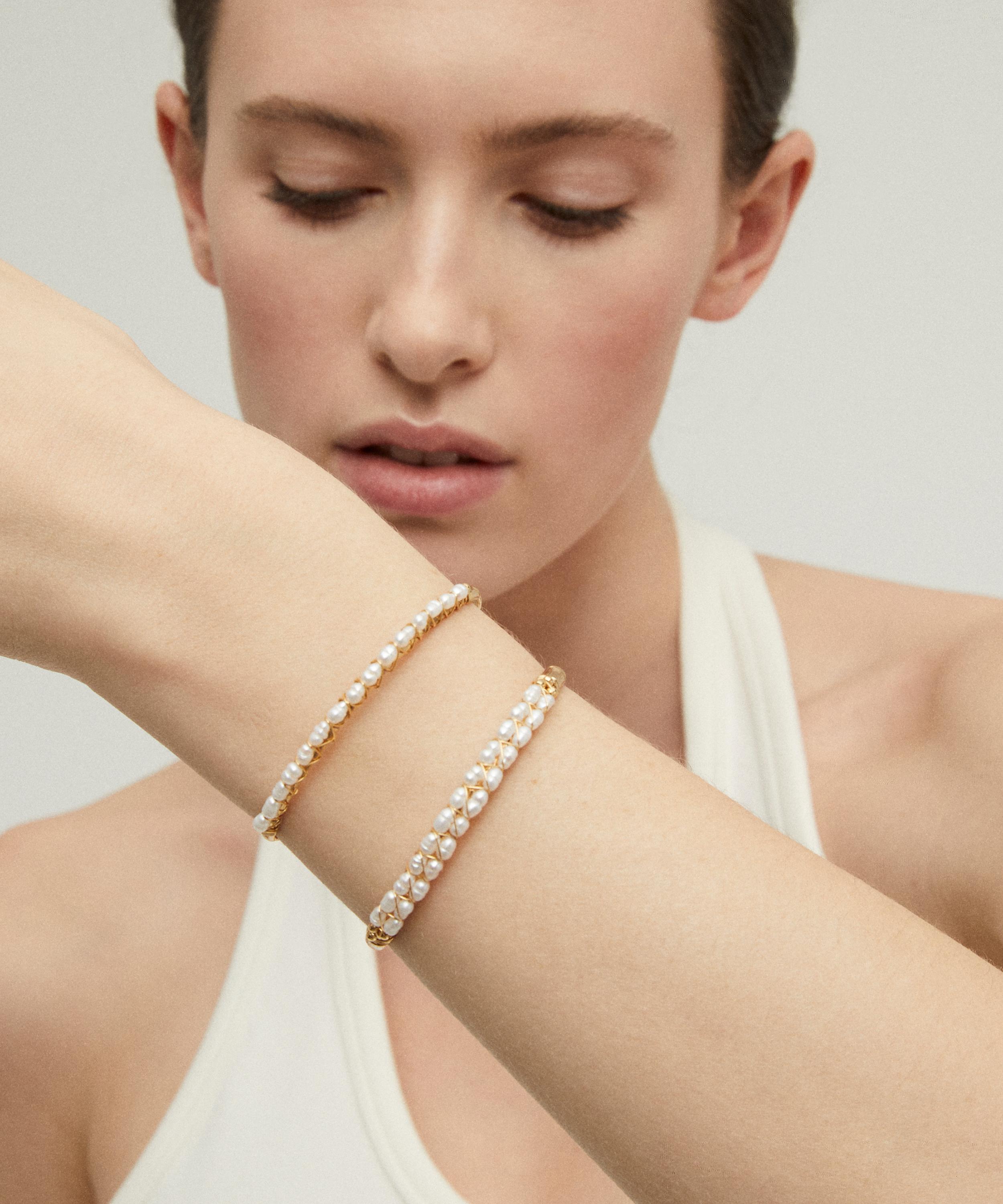 Gas Bijoux - Gold-Plated Lyre Mother of Pearl Bangle Bracelet image number 1