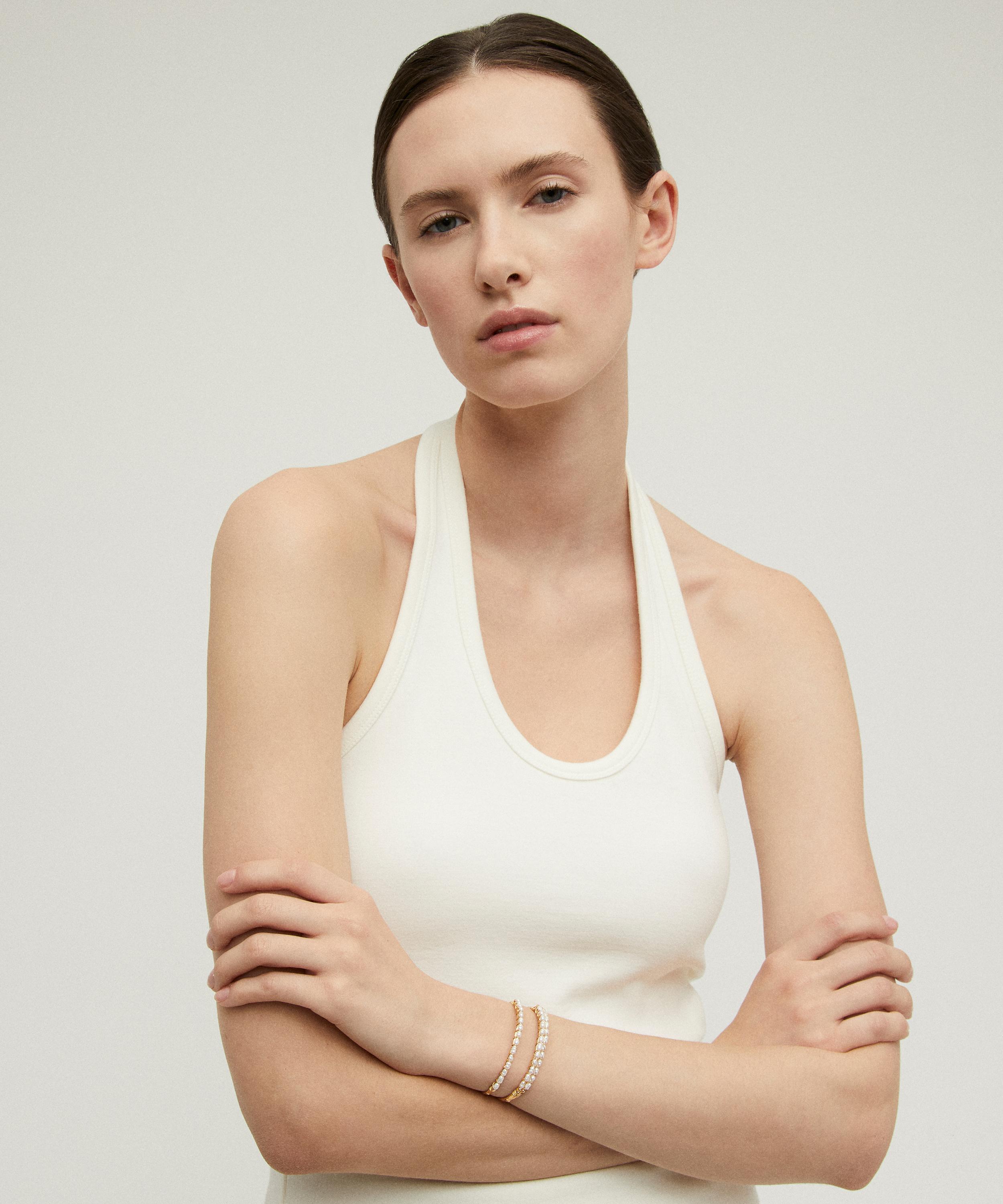 Gas Bijoux - Gold-Plated Lyre Mother of Pearl Bangle Bracelet image number 2