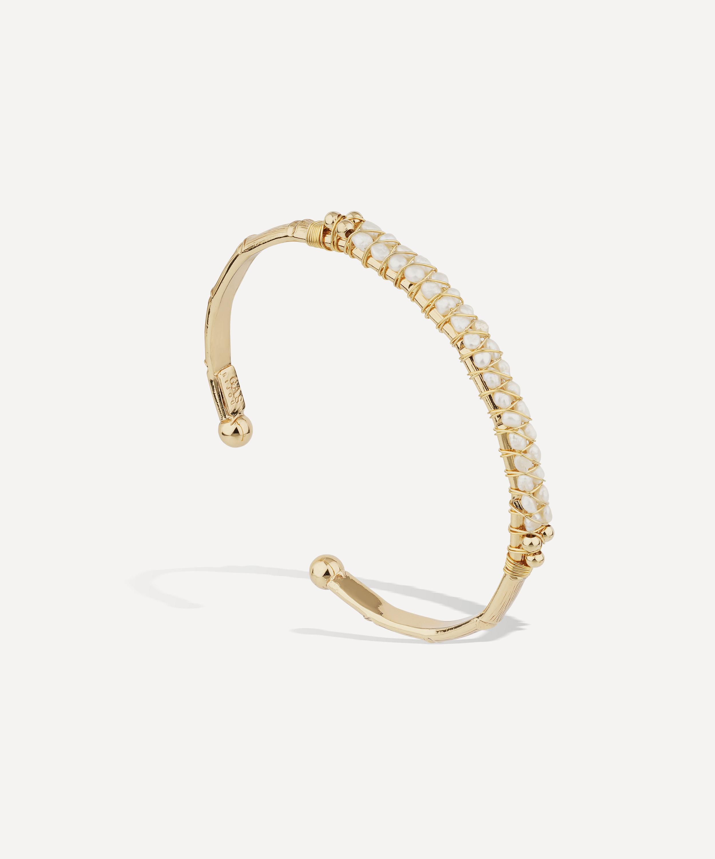 Gas Bijoux - Gold-Plated Lyre Mother of Pearl Bangle Bracelet image number 3