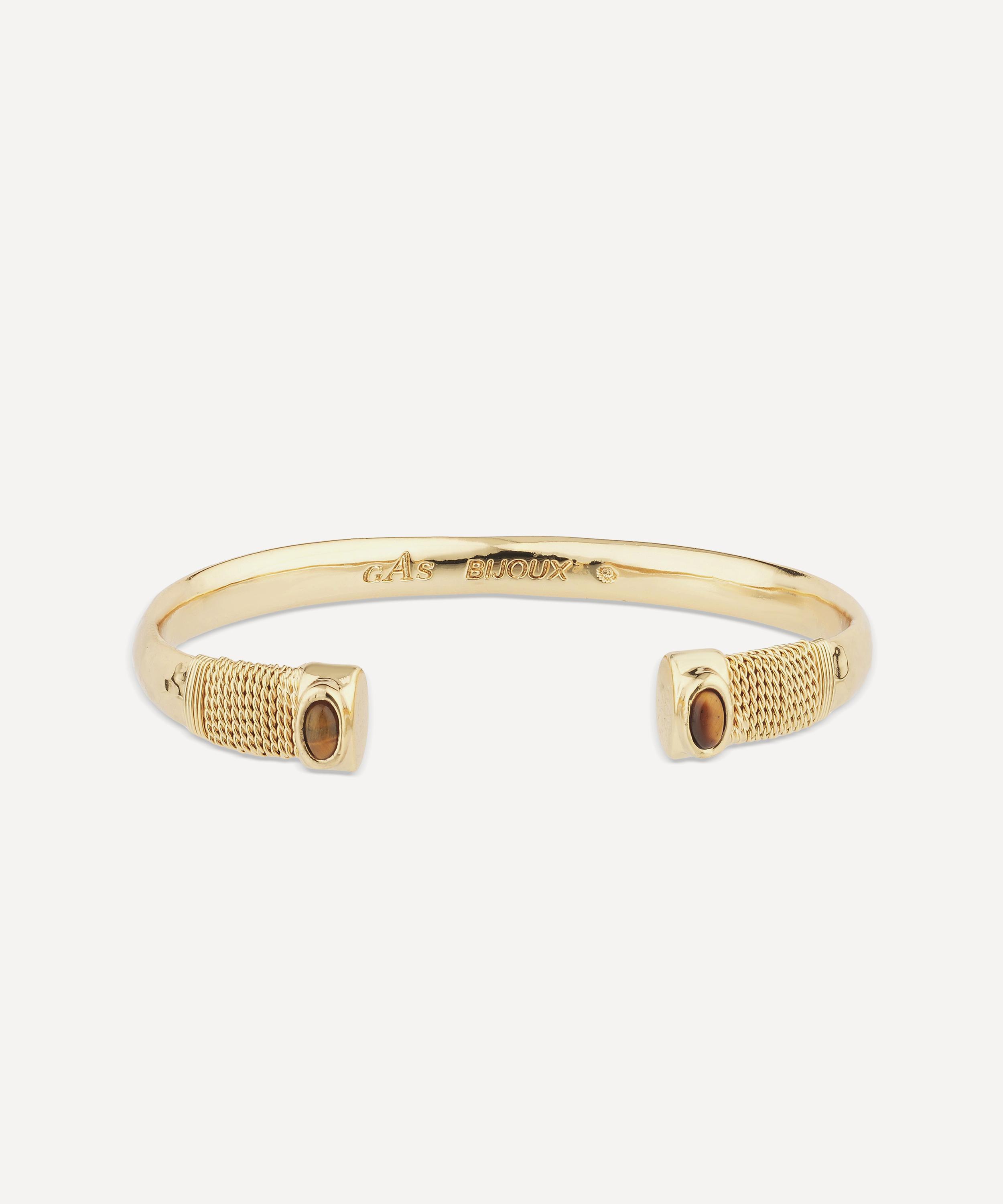 Gas Bijoux - Gold-Plated Sarina Tiger's Eye Bangle Bracelet image number 0
