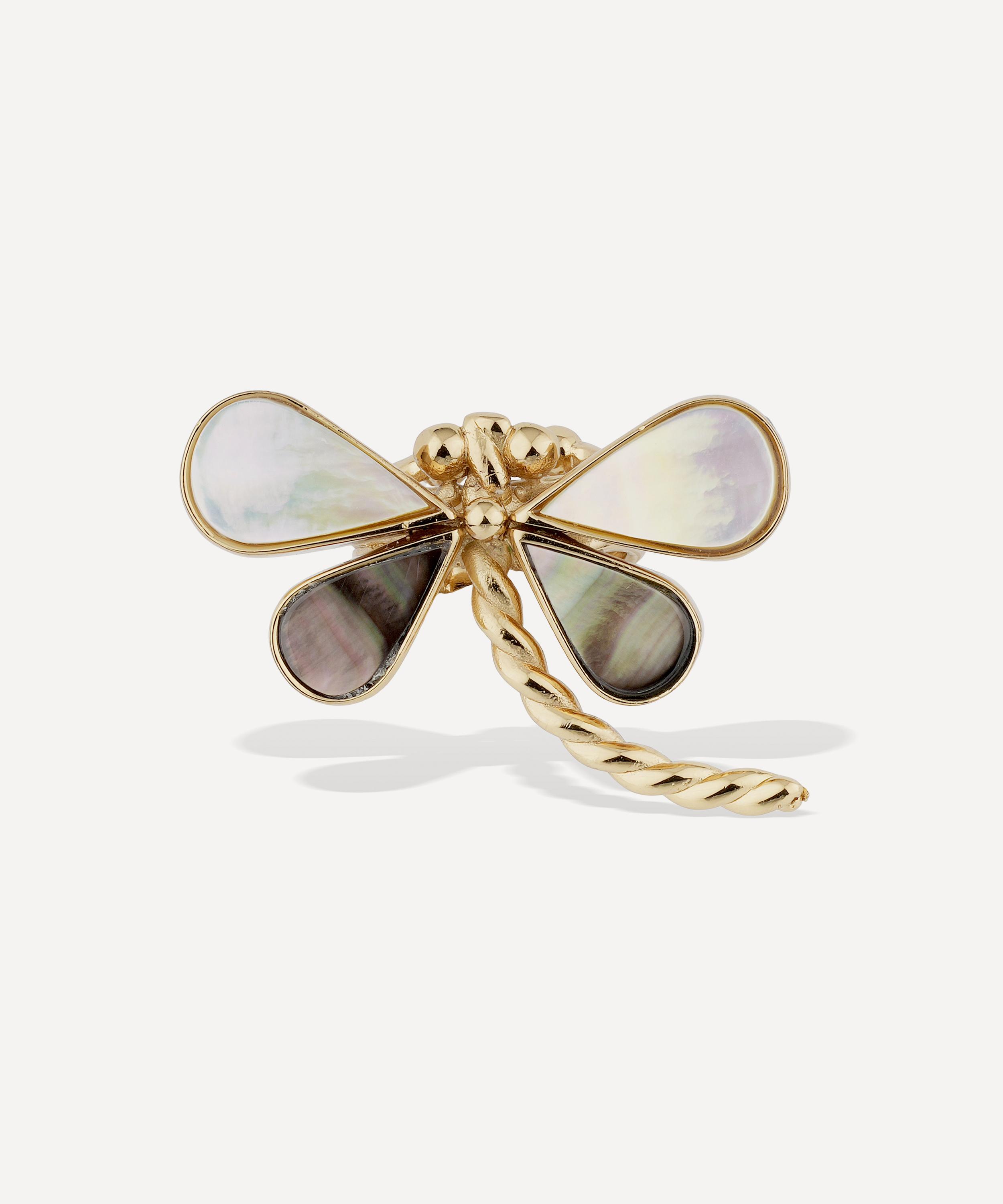 Gas Bijoux - Gold-Plated Mother of Pearl Dragonfly Ring image number 4