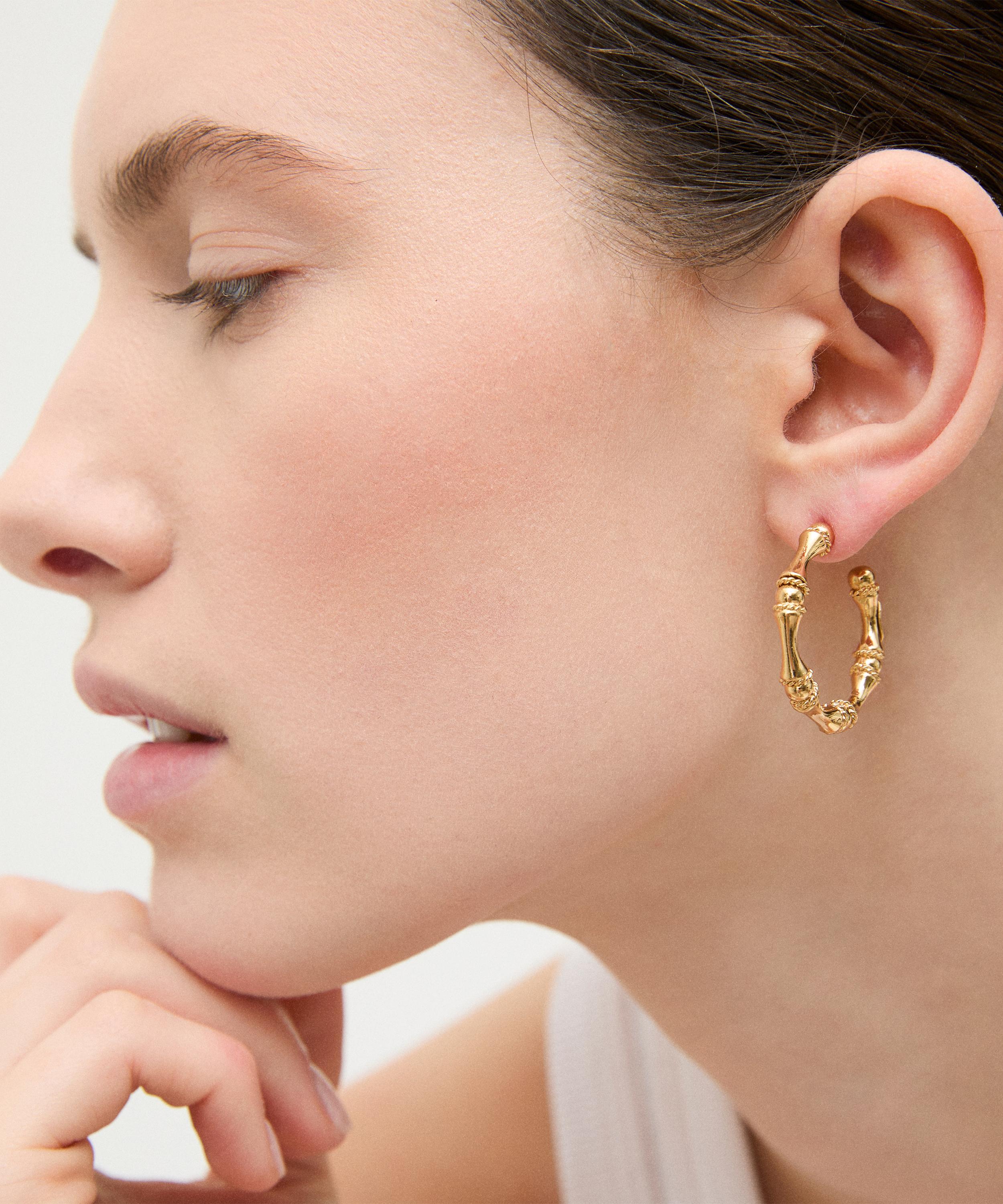 Gas Bijoux - Gold-Plated Mini Bambou Hoop Earrings image number 1
