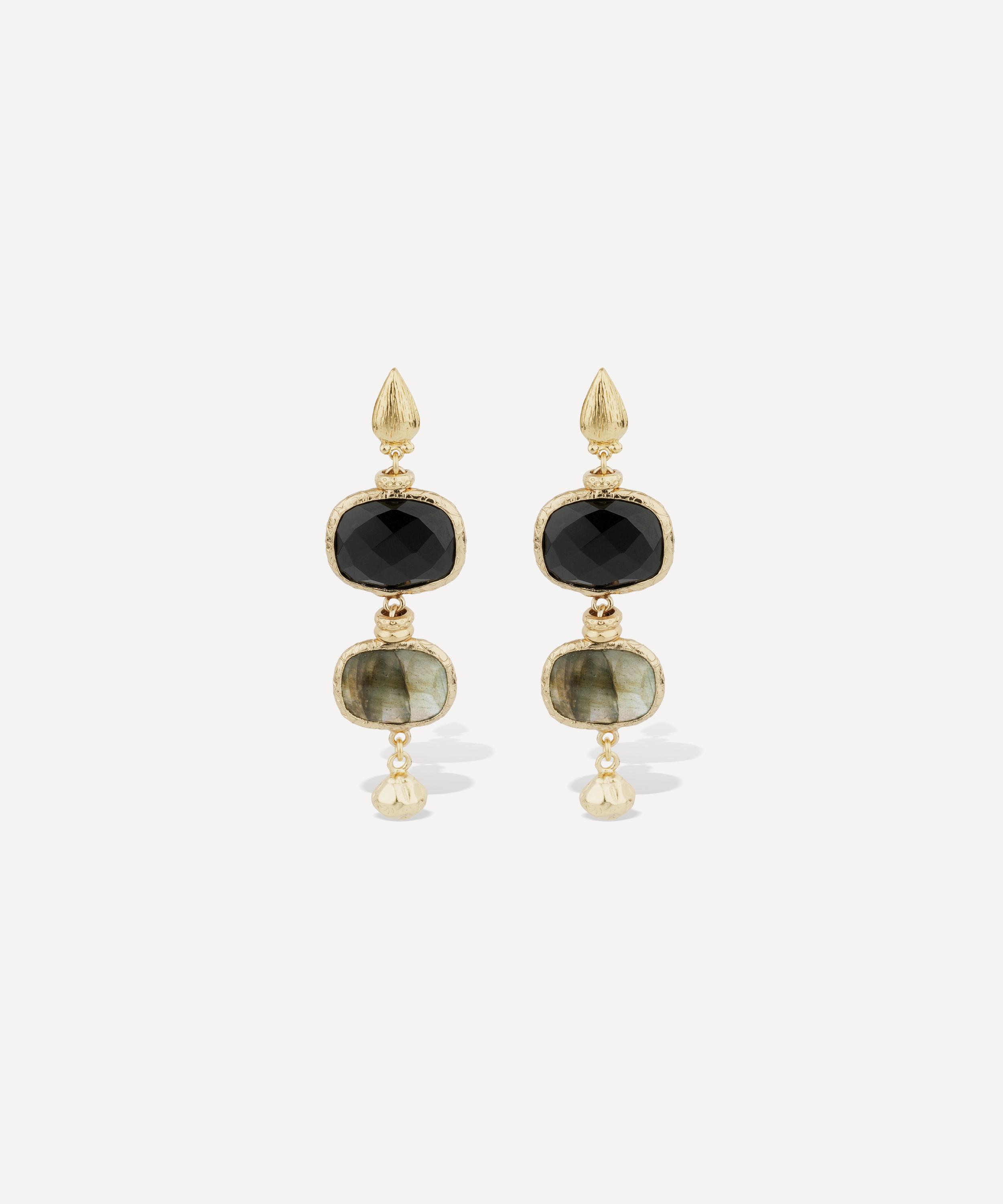 Gas Bijoux - Gold-Plated Small Sil&egrave;ne Onyx and Labradorite Drop Earrings image number 0