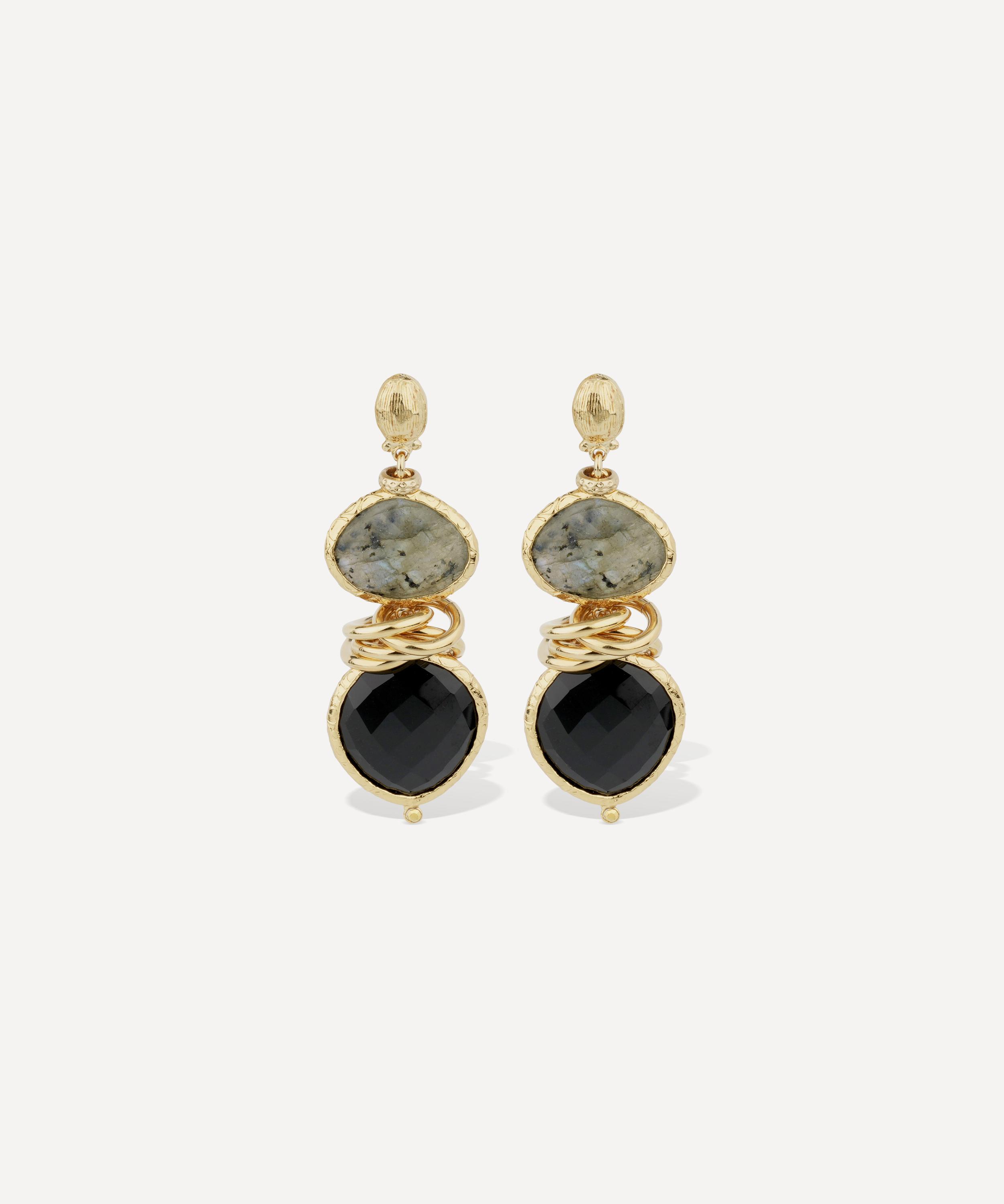 Gas Bijoux - Gold-Plated Sirena Onyx and Labradorite Drop Earrings image number 0