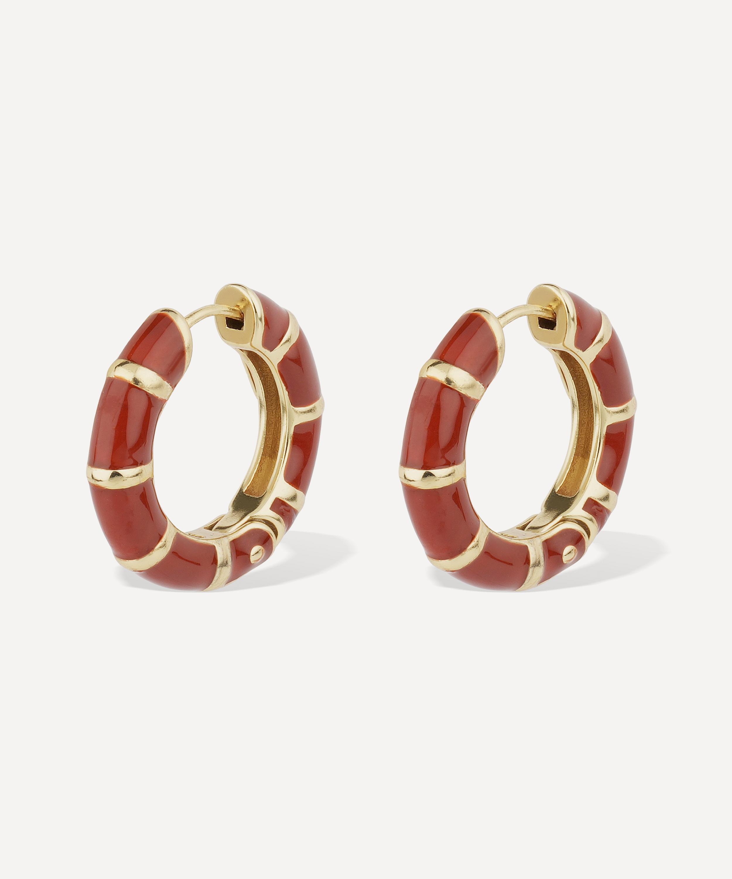 Gas Bijoux - Gold-Plated Mini Bambou Enamel Hoop Earrings image number 0